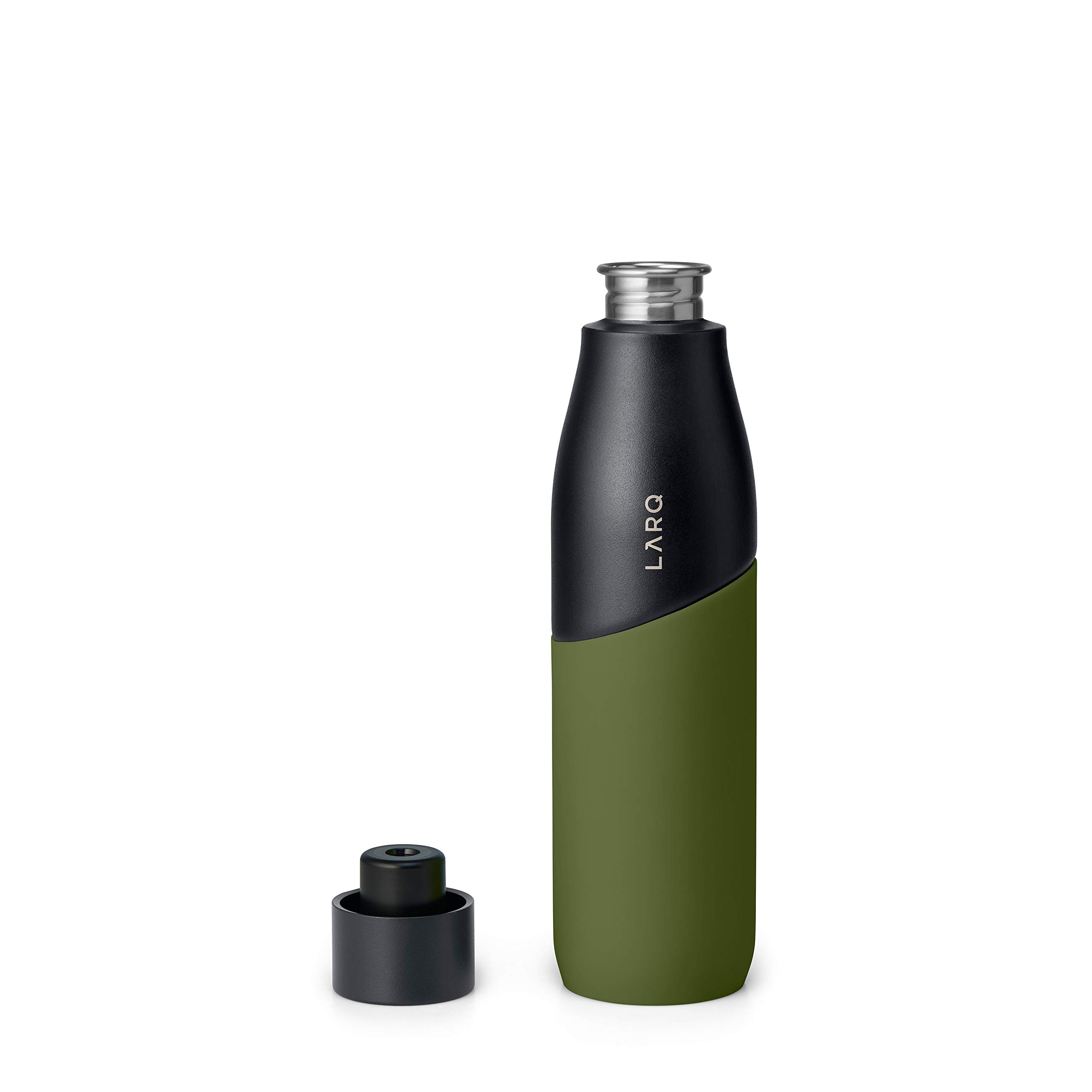 LARQ Movement PureVis 32 oz Self-Cleaning Stainless Steel Water Bottle with UV Water Purifier | Lightweight, Reusable & Travel Friendly | Non-Insulated Design | Perfect for Hiking, Gym & Outdoor Activities | Black/Pine