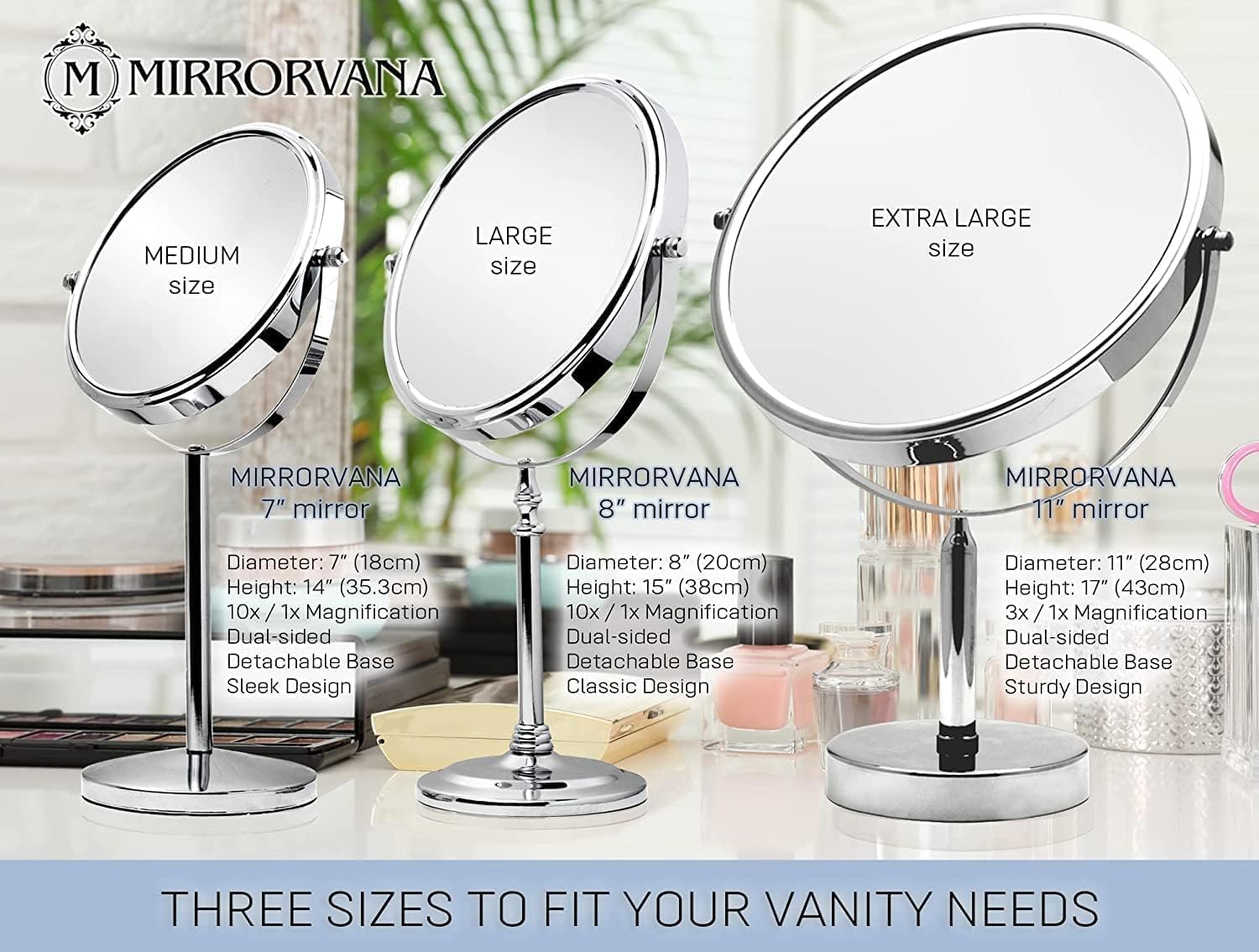 XXLarge Oversized 3X Magnifying Mirror with Stand - Double Sided 3X/1X Magnification - 17