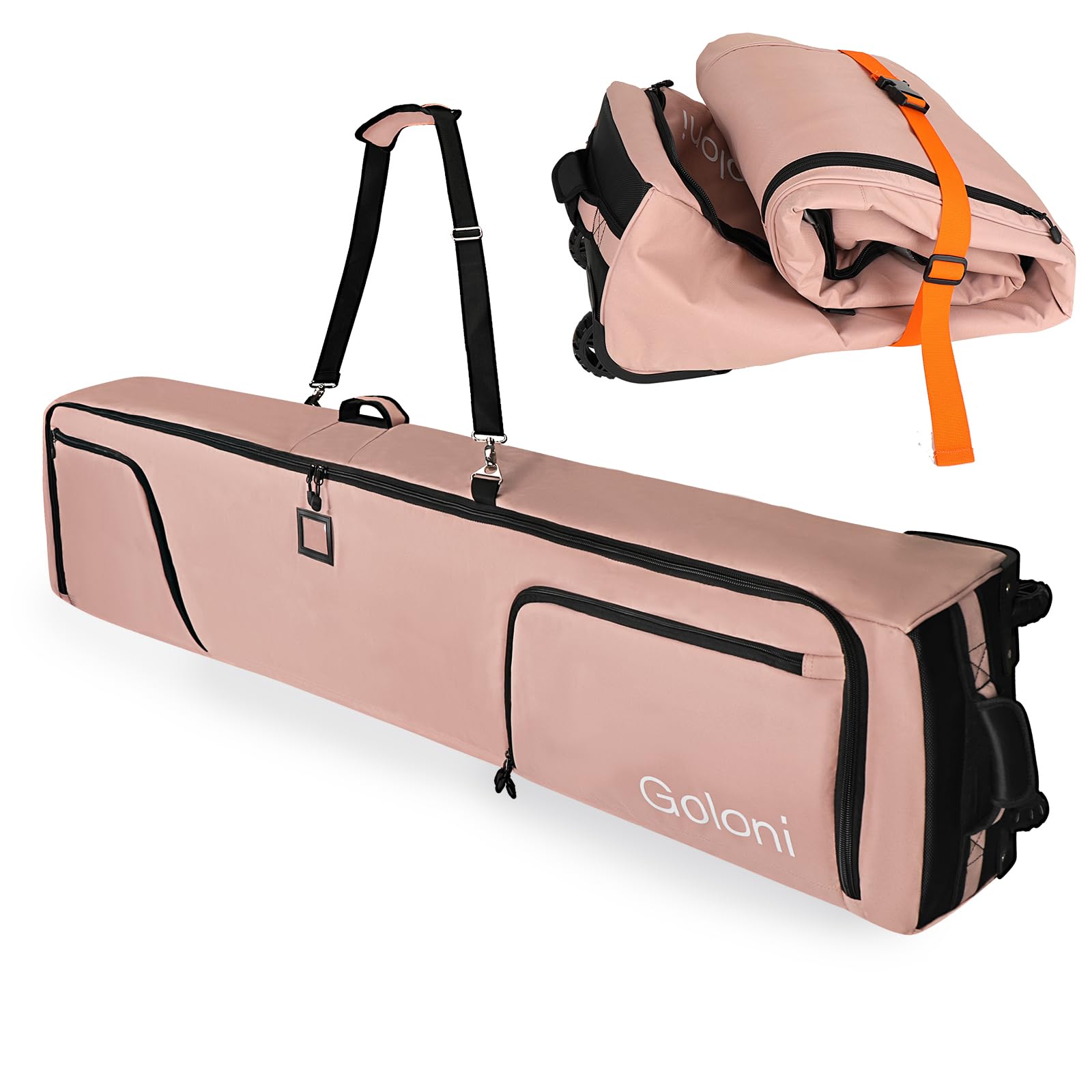**Goloni Wheeled Ski and Snowboard Travel Bag - 600D Waterproof Padded Ski Carrier for Air Travel - Fits 2 Pairs of Skis - Foldable Design for Easy Storage - Perfect for Winter Vacations & Mountain Trips**