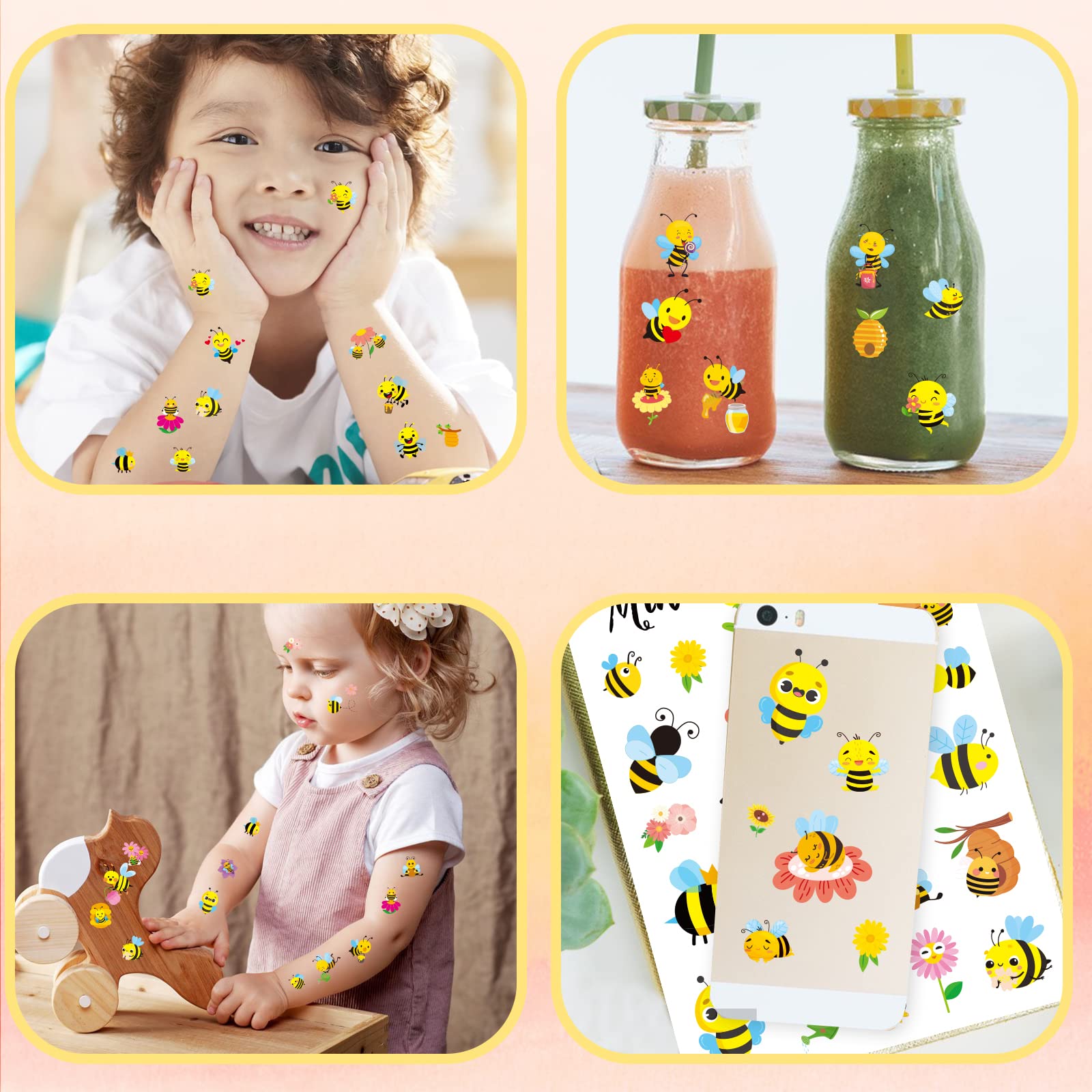 505 Cute Bumble Bee Temporary Tattoo Stickers - Waterproof Fake Tattoos for Kids Birthday Parties, Summer Festivals & Fairy Themed Events - Bulk Party Favors, Goodie Bag Fillers & DIY Craft Supplies
