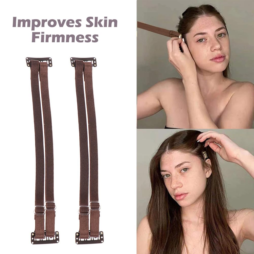 2 PCS Invisible Face Lift Tape with Bands & Hair Clips - Instant Facelift for Sagging Skin, Wrinkles & Double Chin - Reusable Face Lifting Tape for Women (Brown, 7.87-11.81 inch) - Perfect for Weddings, Parties, Photos & Daily Beauty Routine