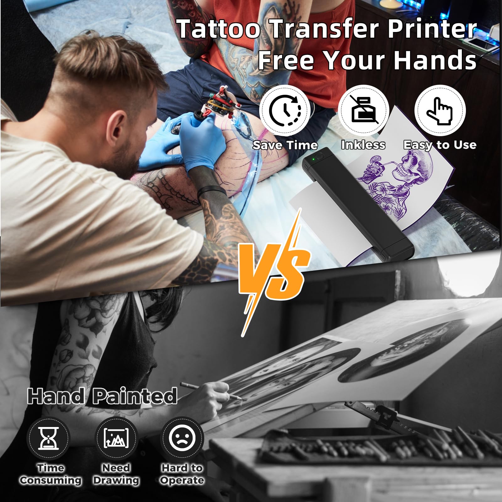 Zoolion M08F Tattoo Stencil Printer - Thermal Transfer Machine for Tattoo Artists with 10Pcs Transfer Paper | Compatible with Phone, Tablet & PC | Perfect for Tattoo Studio, Home Practice & Professional Tattooing