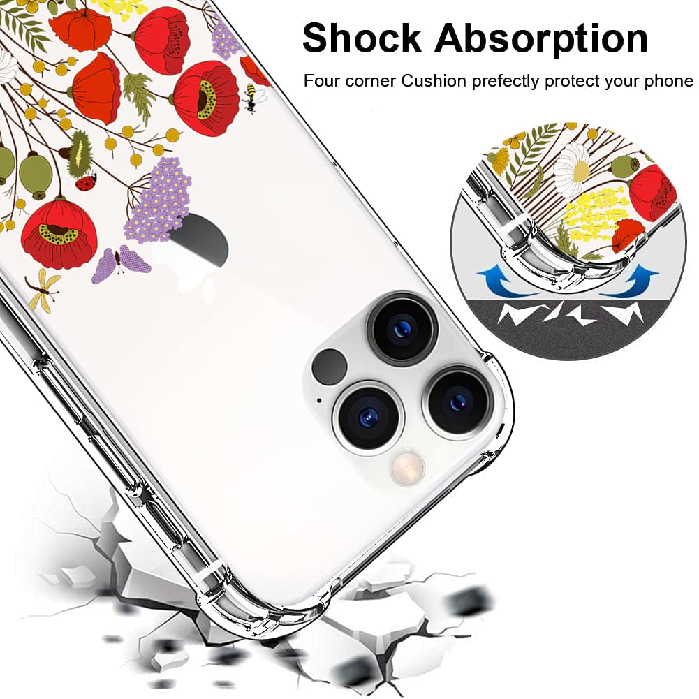 Floral Butterfly Clear Soft TPU Phone Case for iPhone 13 Pro (6.1 Inch) - Slim Fit Protective Cover with Flower Design for Women & Girls | Perfect for Everyday Use, Work, and Travel