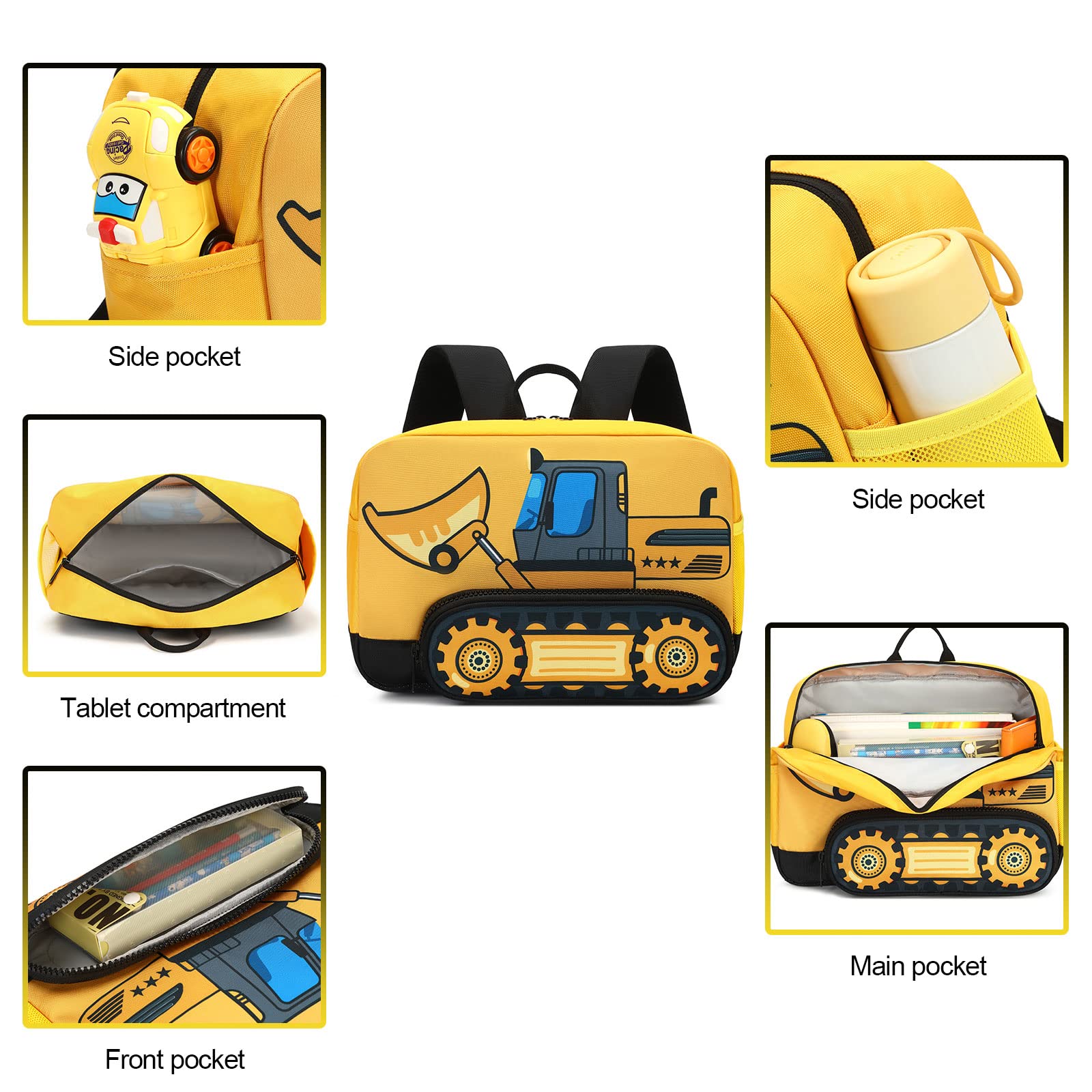 BTOOP Waterproof 3D Cute Toddler Backpack for Boys - Preschool School Bag for Nursery Daycare Kindergarten - Lightweight Kids Travel Backpack for Outdoor Activities & Daily Use - Yellow