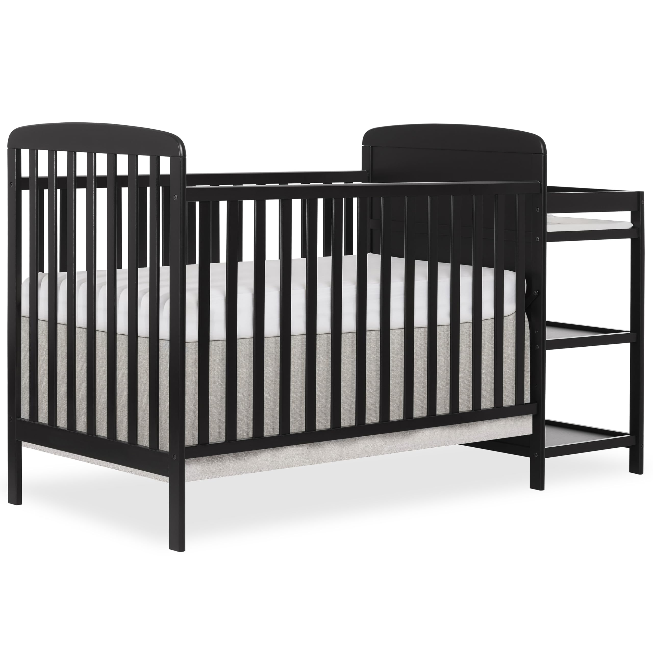 Dream On Me Anna 3-in-1 Convertible Crib with Changing Table - GREENGUARD Gold Certified, Non-Toxic Black Wooden Nursery Furniture with 1