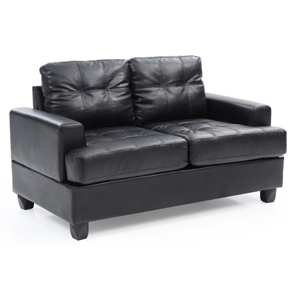 Glory Furniture Sandridge Faux Leather Loveseat in Black - Modern Small Sofa for Living Room, Apartment & Office