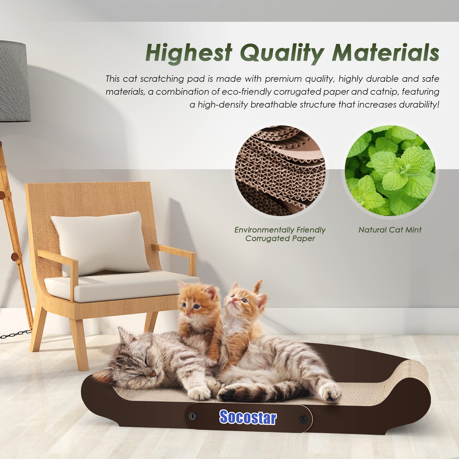 Extra Large Cat Scratcher Sofa Bed 27.6 x 11 Inches - 100% Recycled Cardboard Cat Scratching Pad for Indoor Cats - Durable Cat Lounge & Scratch Toy - Perfect for Playtime, Napping & Protecting Furniture