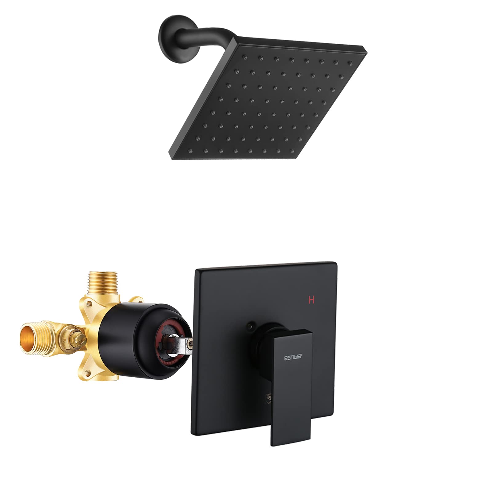 Esnbia Matte Black Tub Shower Kit - 6-Inch Rain Shower Head with Single-Handle Faucet Set (Includes Valve) for Bathroom & Bathtub Upgrade - Perfect for Modern Home Renovation & Spa-Like Shower Experience