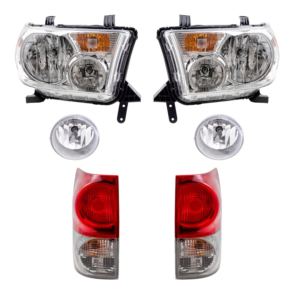 2007-2009 Toyota Tundra Replacement Headlights, Fog Lights & Tail Lights 6-Piece Set - Driver & Passenger Side (Non-Level Adjuster) | Perfect for Night Driving & Vehicle Restoration