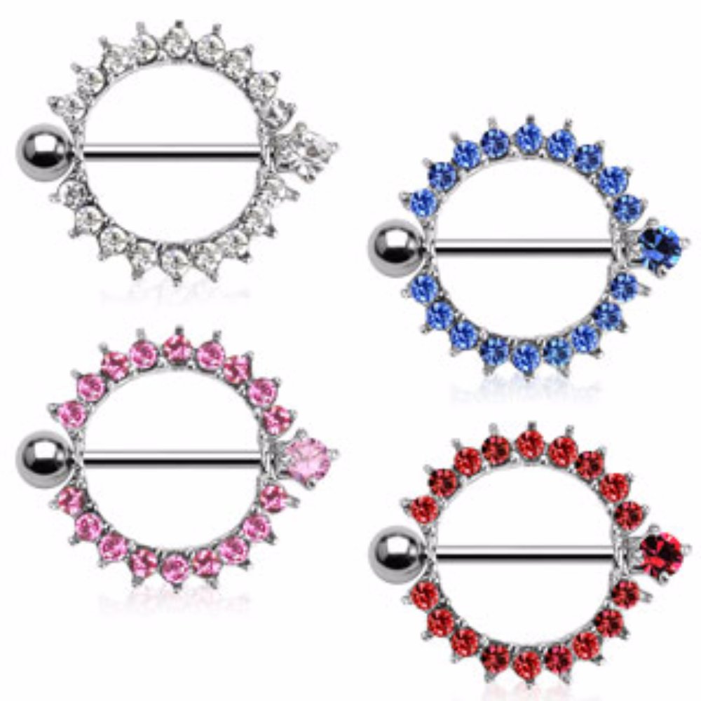 Premium Gem Set WildKlass Bar Nipple Shield Pair - Fashionable Body Jewelry for Belly Bars, Nipple Piercings & Body Modifications - Perfect for Parties, Festivals & Self-Expression