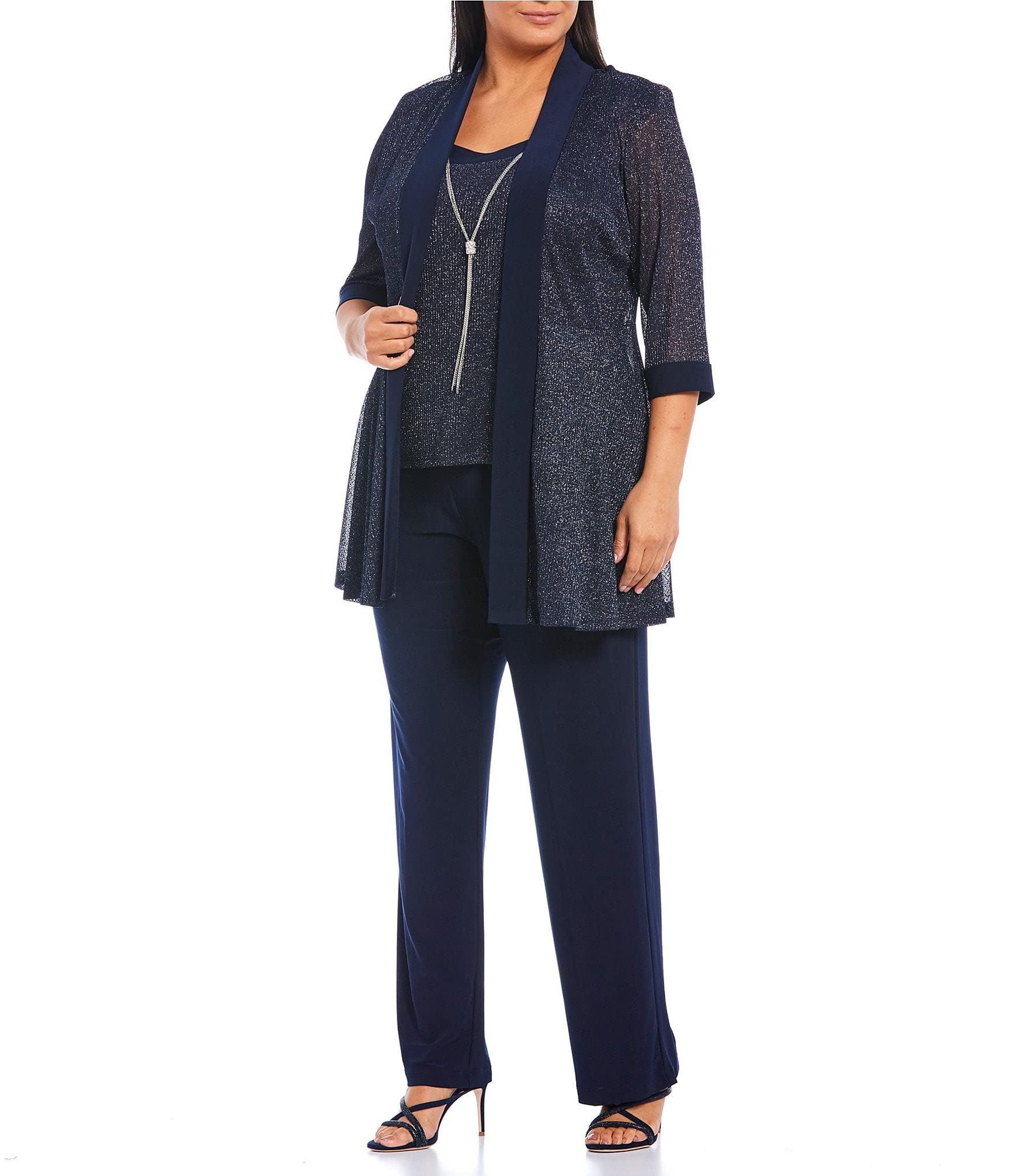 R&M Richards Women's Plus Size Metallic Rib Pant Set - 2 Piece Outfit for Work, Parties & Special Occasions | Comfortable & Stylish Missy Collection