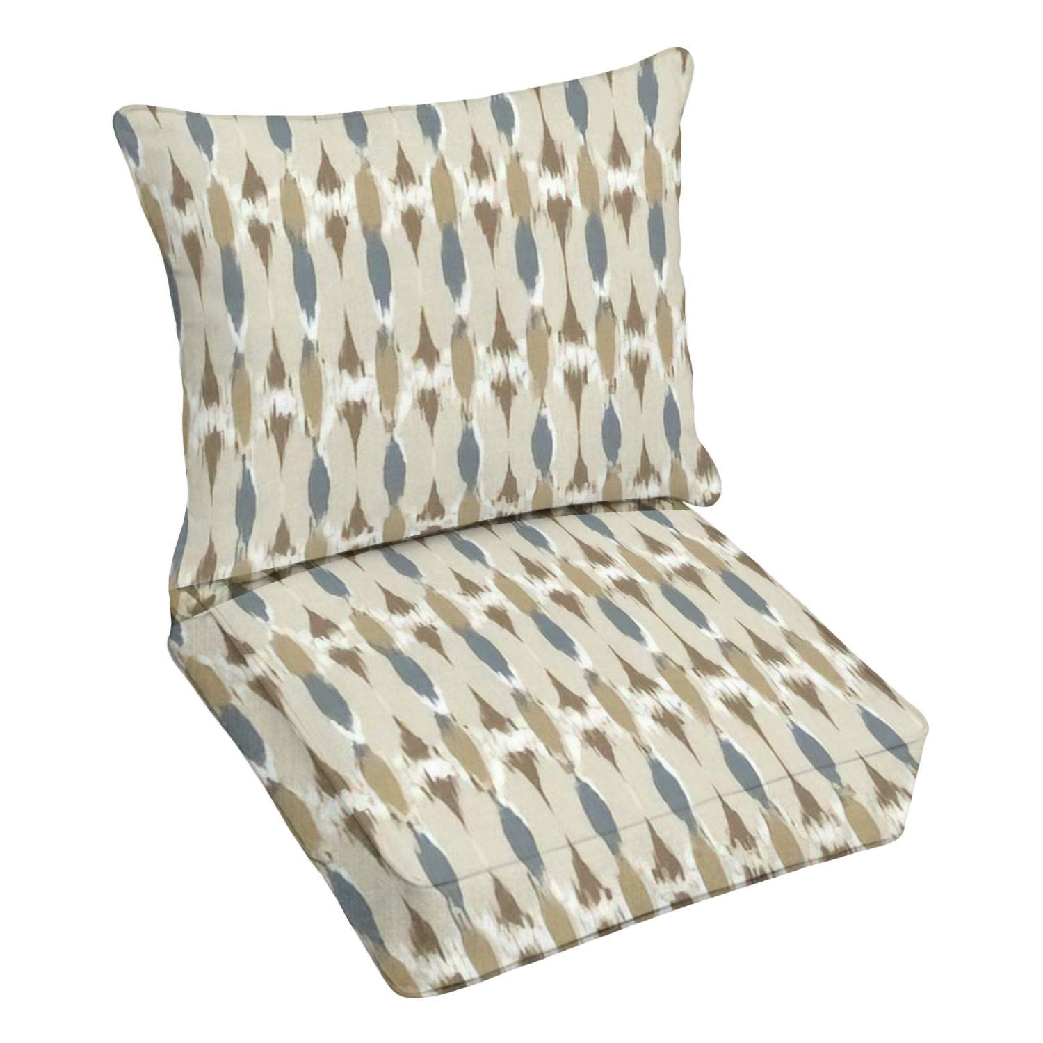 Premium Outdoor Deep Seating Cushion Set - Seamless Tribal Art Blue Ikat Ogee Pattern in Classic Style - Replacement Cushions for Patio Lounge Chairs - Perfect for Backyard, Poolside & Outdoor Conversation Areas