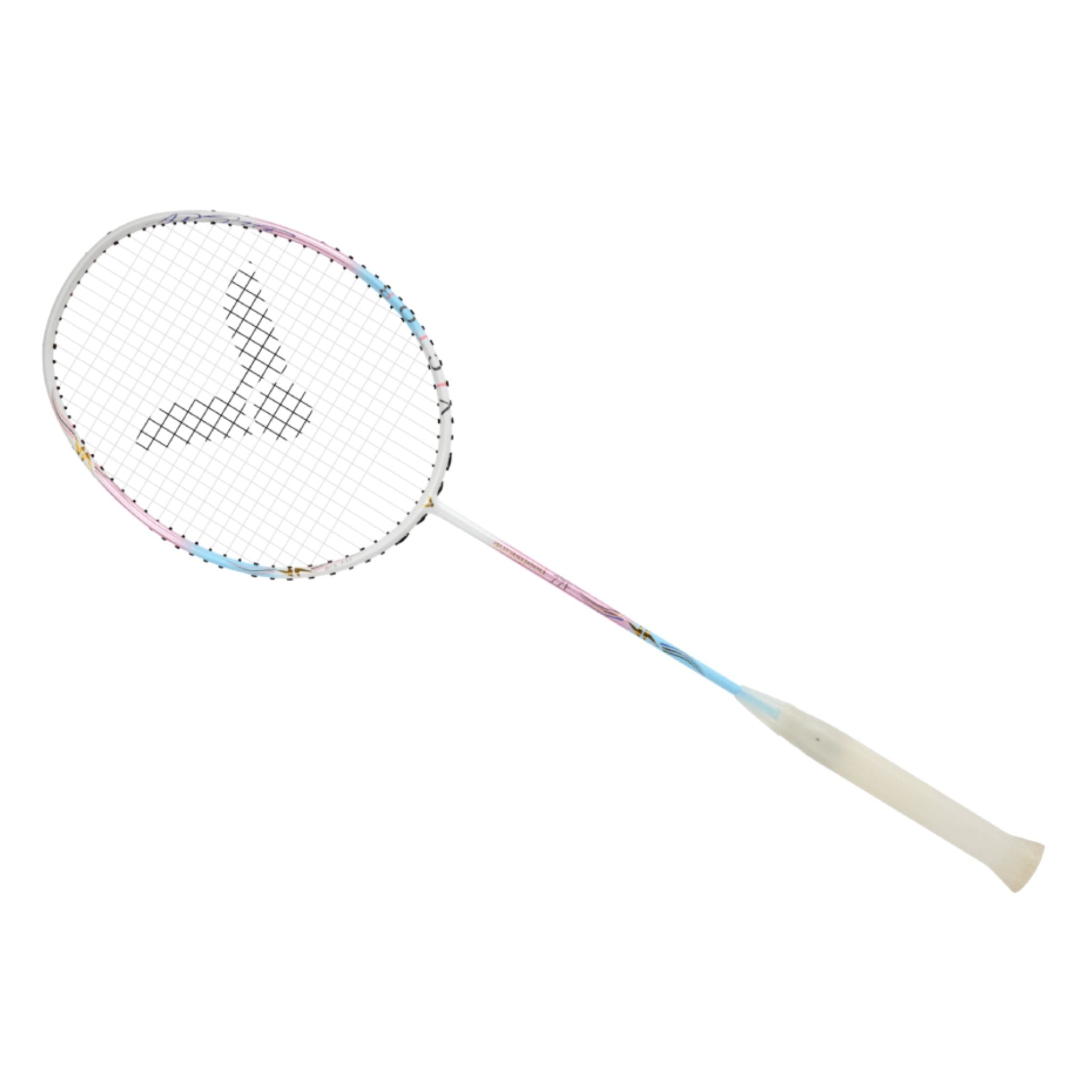 Victor Auraspeed 77F Unstrung Badminton Racket - Lightweight Carbon Fiber Badminton Racquet for Professional & Intermediate Players [Light Pink/Blue] - Perfect for Tournaments & Training Sessions