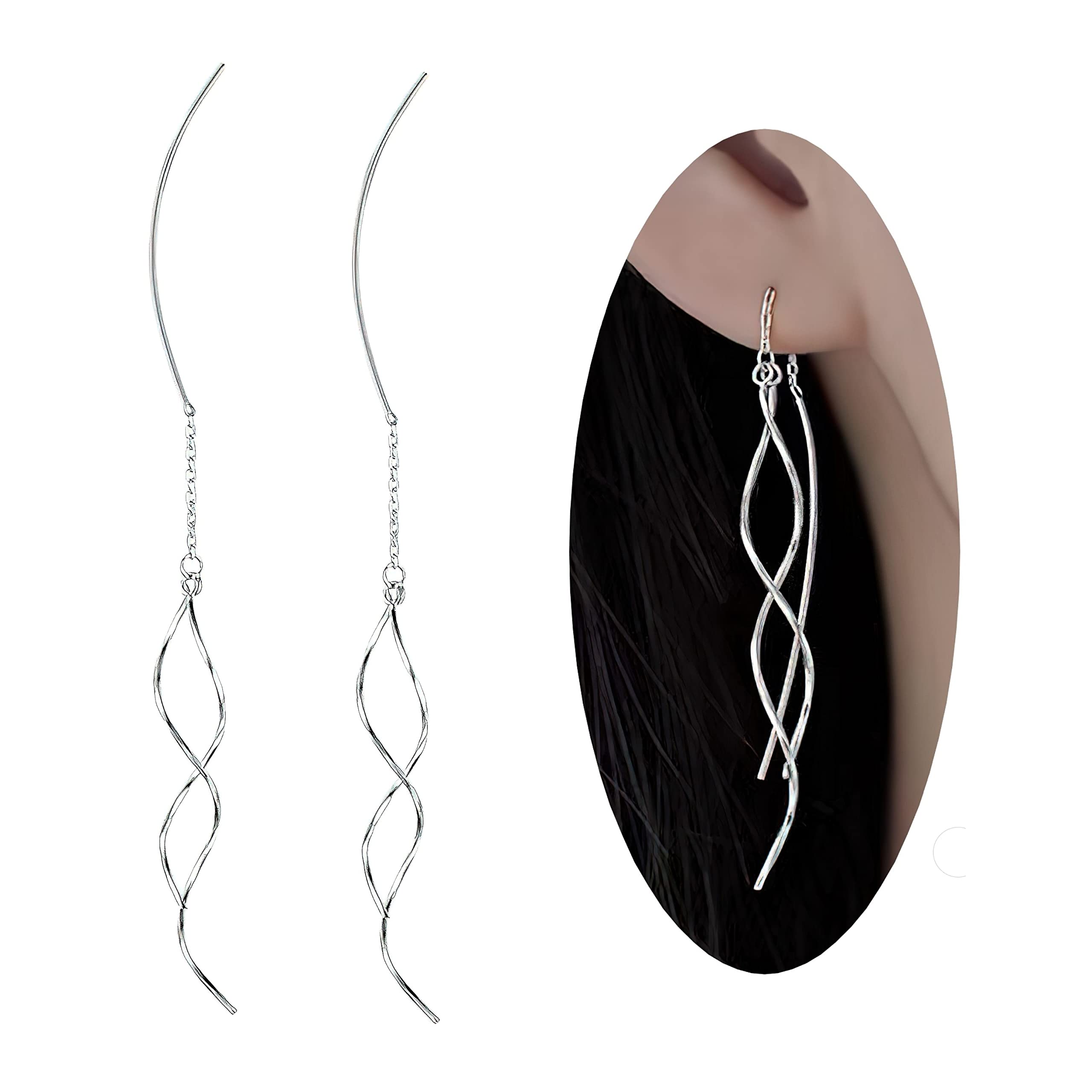 925 Sterling Silver Threader Earrings for Women - Hypoallergenic Handmade Twisted Linear Dangle Drop Earrings | Fashion Jewelry Gift for Teens Girls | Perfect for Parties, Dating & Everyday Wear