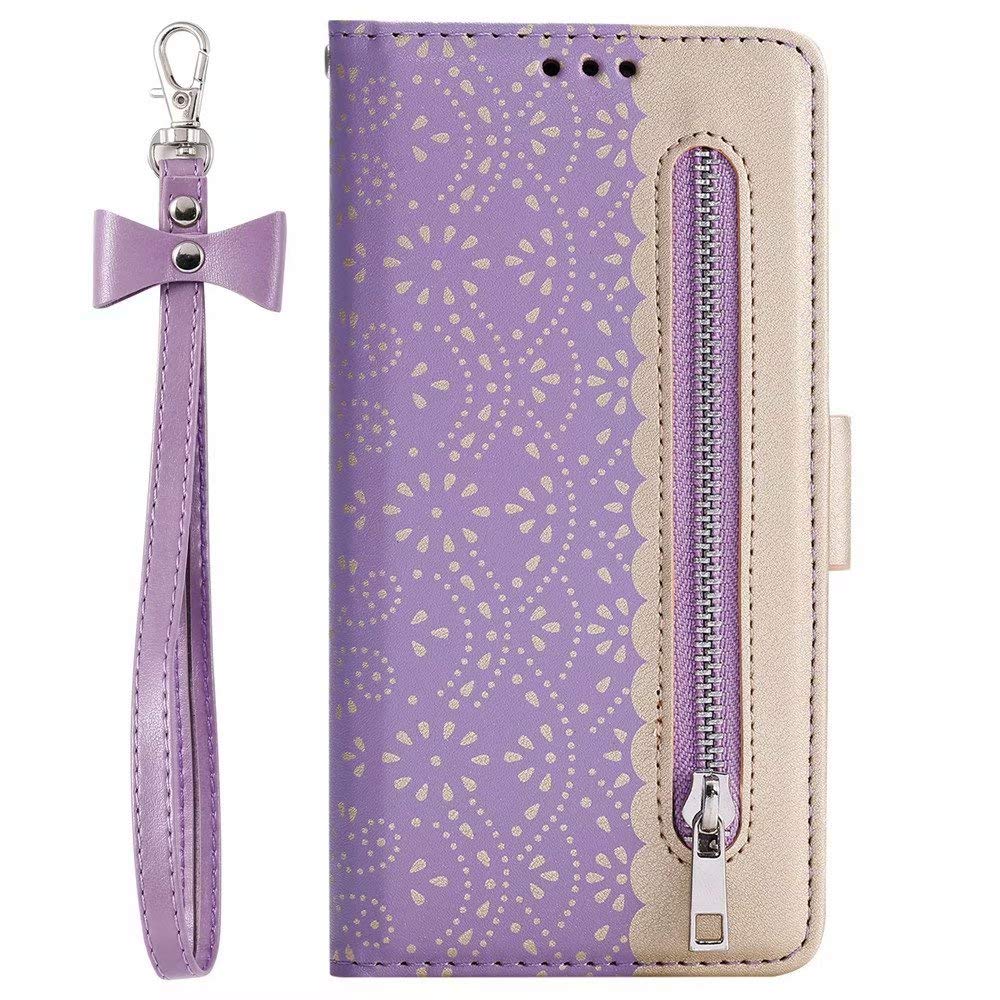 Premium PU Leather Wallet Case for Samsung Galaxy A50 - FlipBird Design with Card Slots, Cash Pocket & Wrist Strap | Light Purple Zipper Phone Cover for Women & Girls | Perfect for Everyday Use, Travel & Hands-Free Convenience