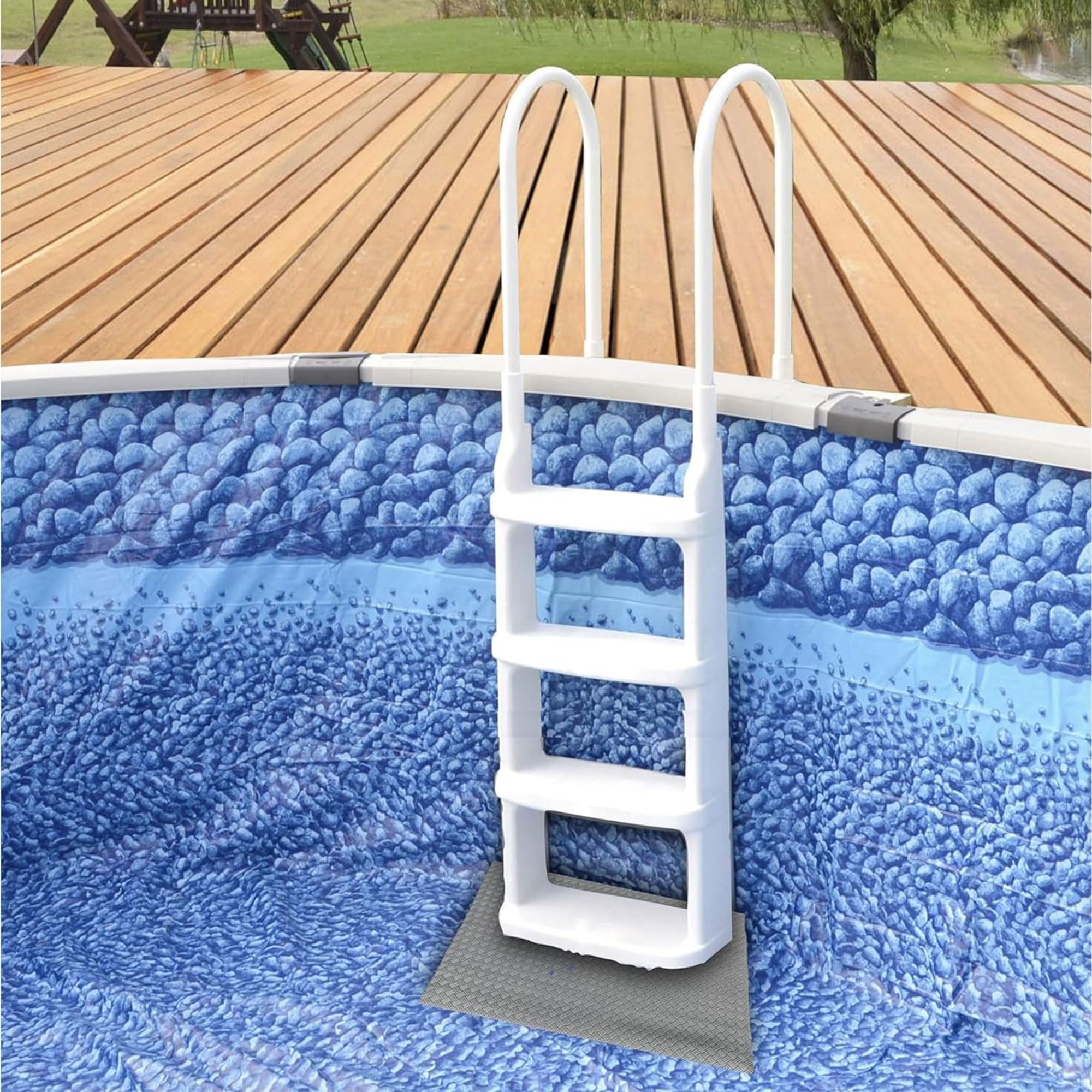 Large Pool Step Ladder Guard Mat Accessory - Gray | ProSeries Above Ground Swimming Pool Step Ladder - White | Durable Safety Solution for Inground & Above Ground Pools | Perfect for Backyard, Vacation Homes & Community Pools