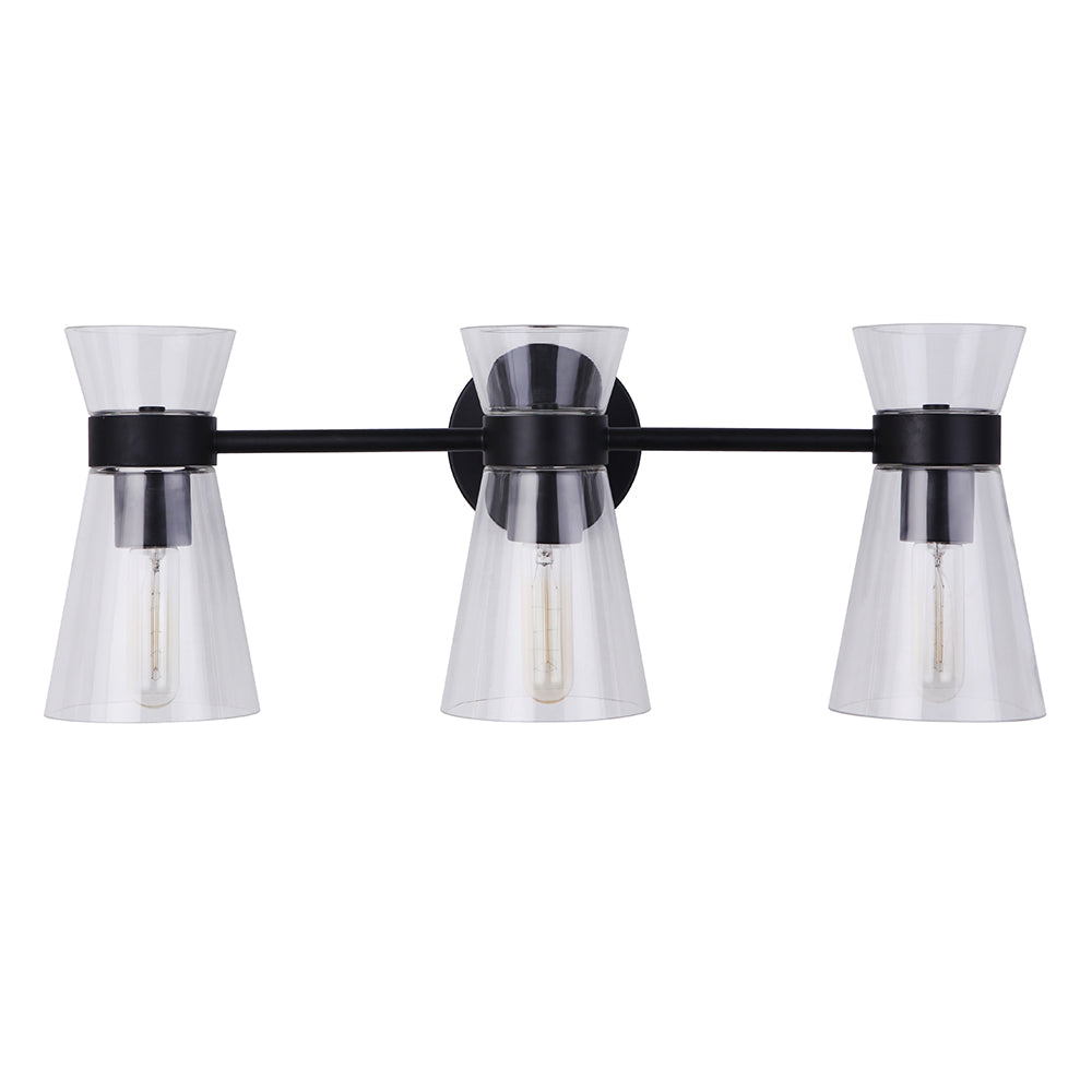 Alicia 3-Light Black Vanity Mirror Light for Bathroom & Dressing Room - Modern Hollywood Style Makeup Lighting