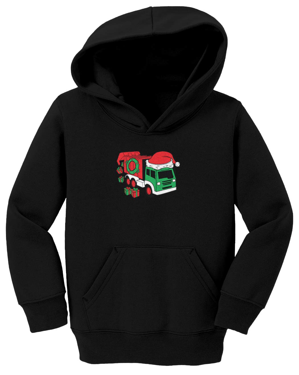 Christmas Garbage Truck Fleece Hoodie with Wreath Lights - Cozy Toddler & Youth Pullover for Holiday Festivities, Winter Outfits and Family Gatherings