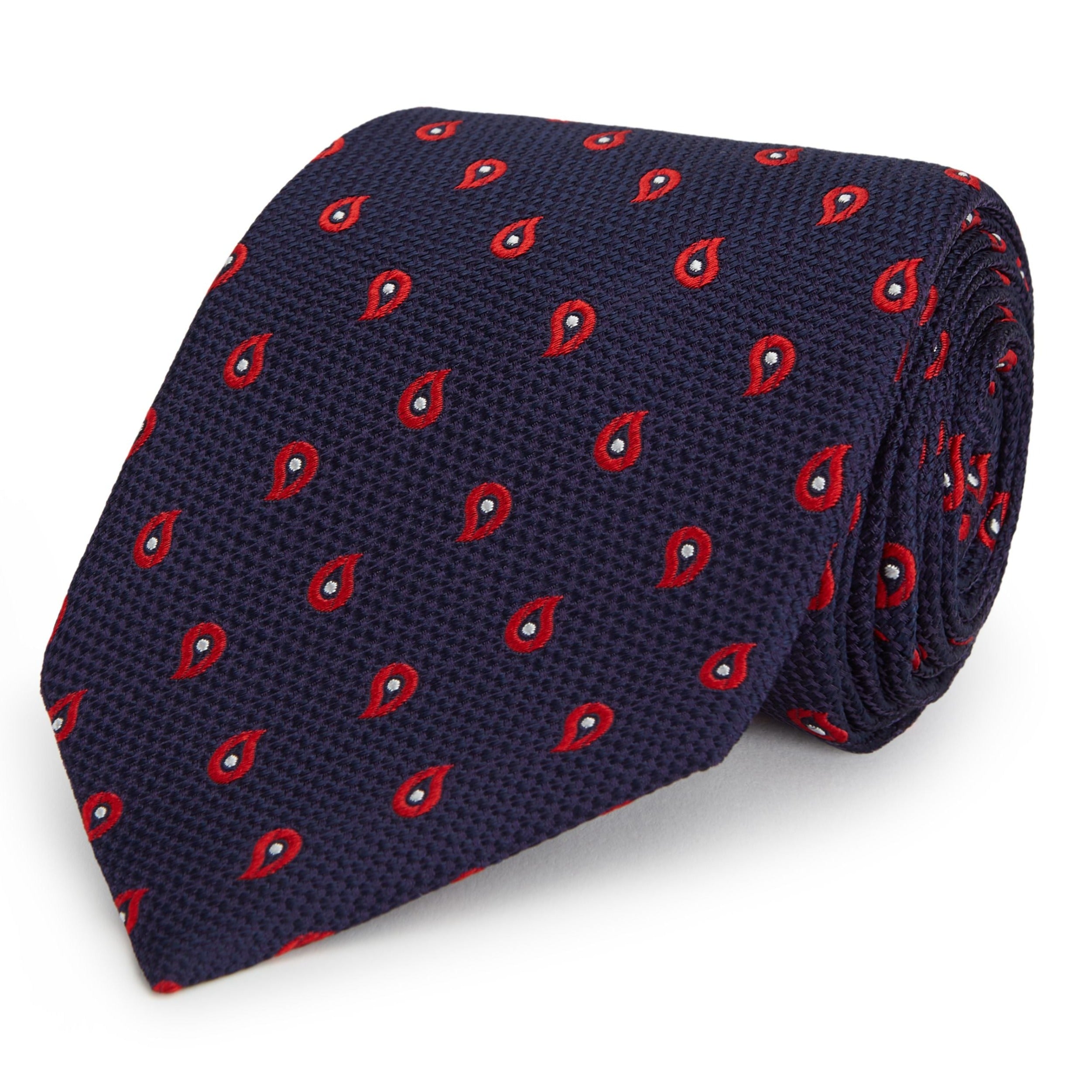 Navy and Red Paisley Hopsack Woven Silk Tie for Men - Premium Business & Formal Attire Accessories - Perfect for Weddings, Office Meetings & Special Occasions