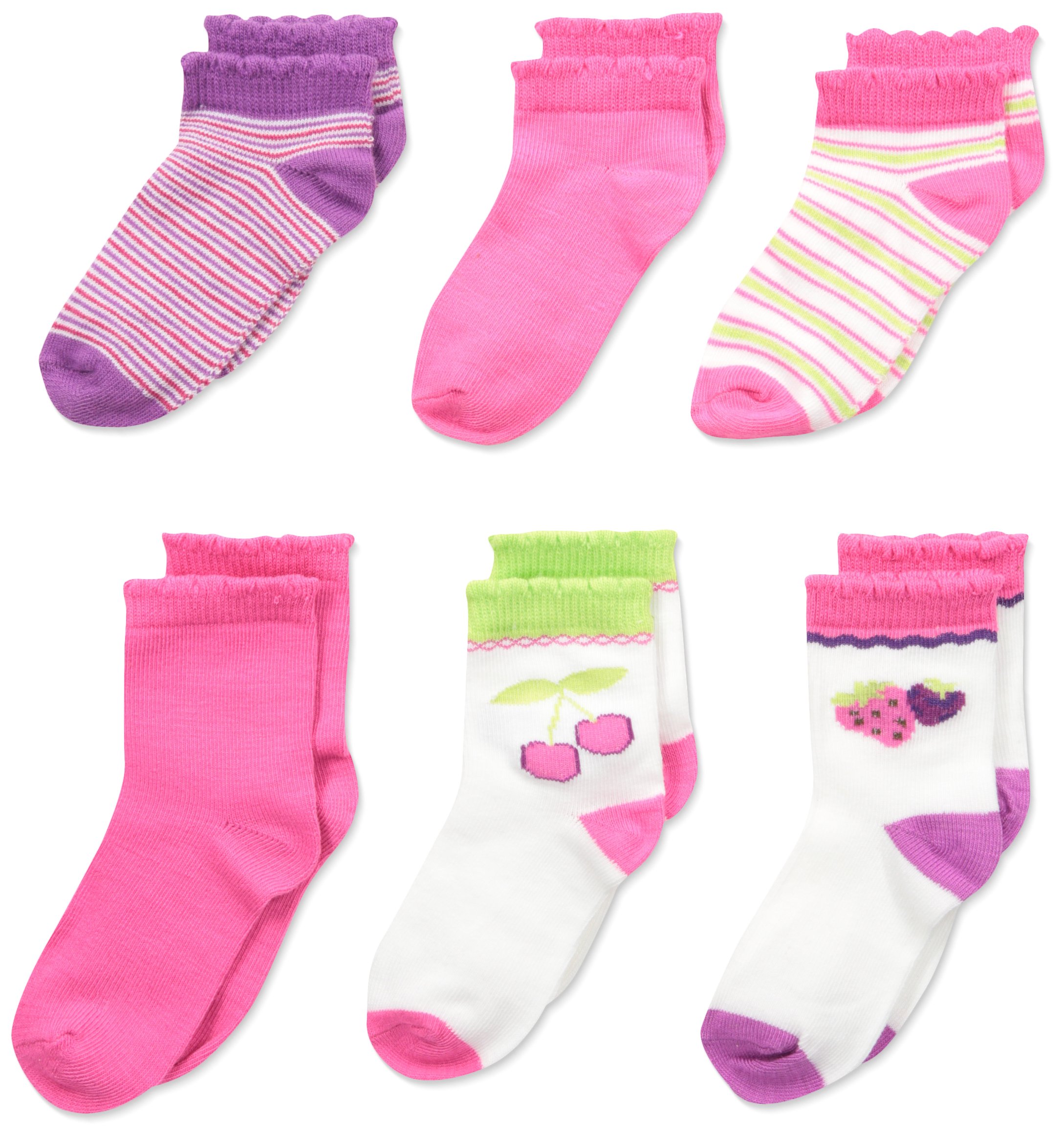 Fruit of the Loom Girls' 6 Pack Cotton Crew & Ankle Socks - Soft Everyday Socks for School, Sports & Playtime