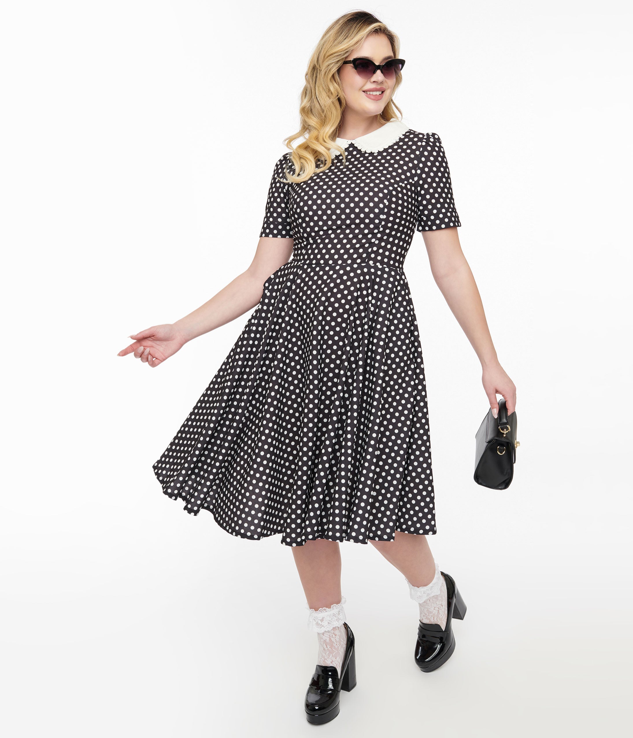 Vintage 1950s Black & White Polka Dot Swing Dress - Retro A-Line Tea Length Dress for Women | Perfect for Cocktail Parties, Swing Dancing & Pinup Fashion