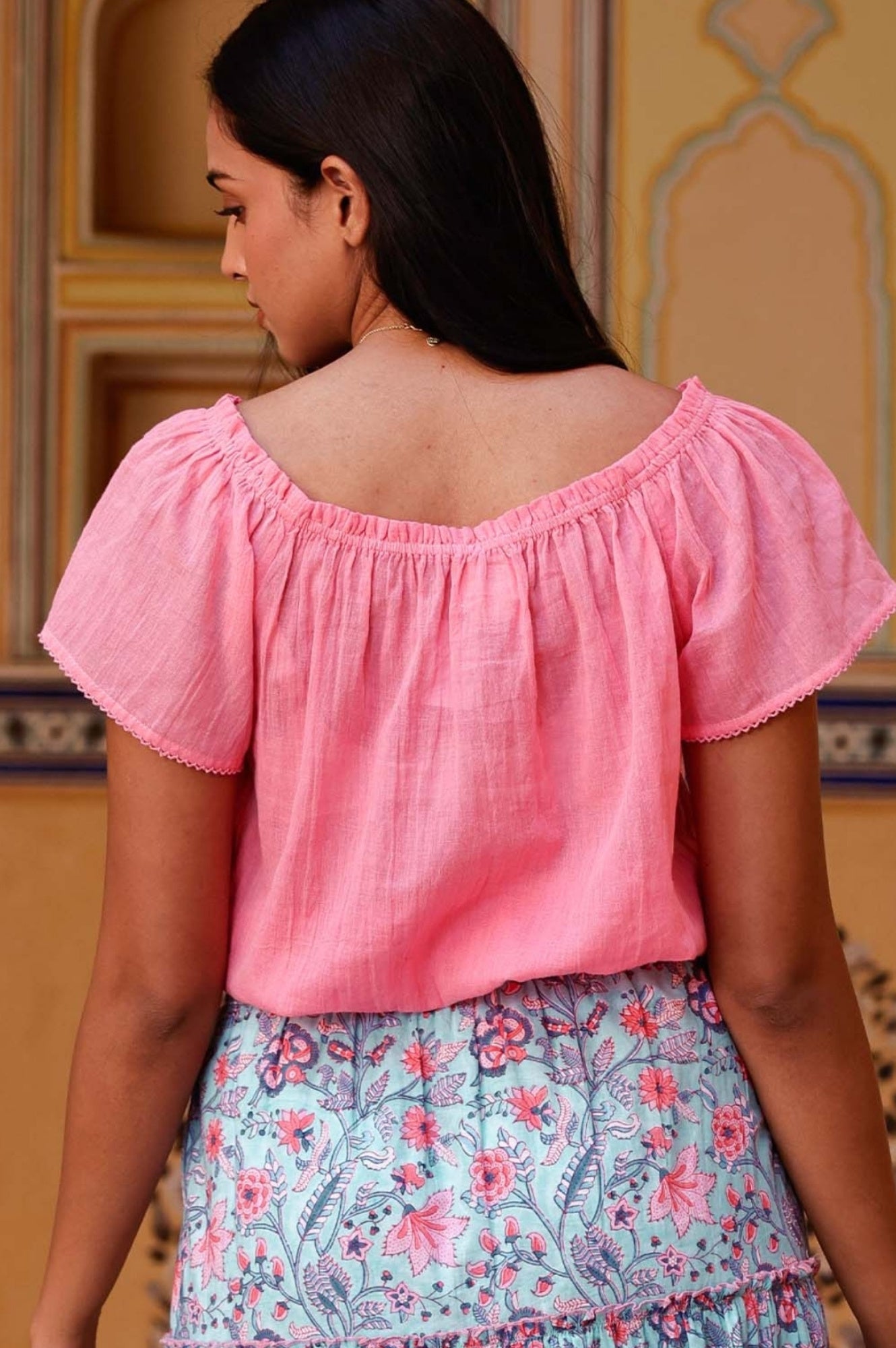 Ilana Frill Organic Cotton Gauze Top for Women - Soft & Breathable Pink Blouse | Perfect for Summer Outfits, Beach Wear & Boho Fashion