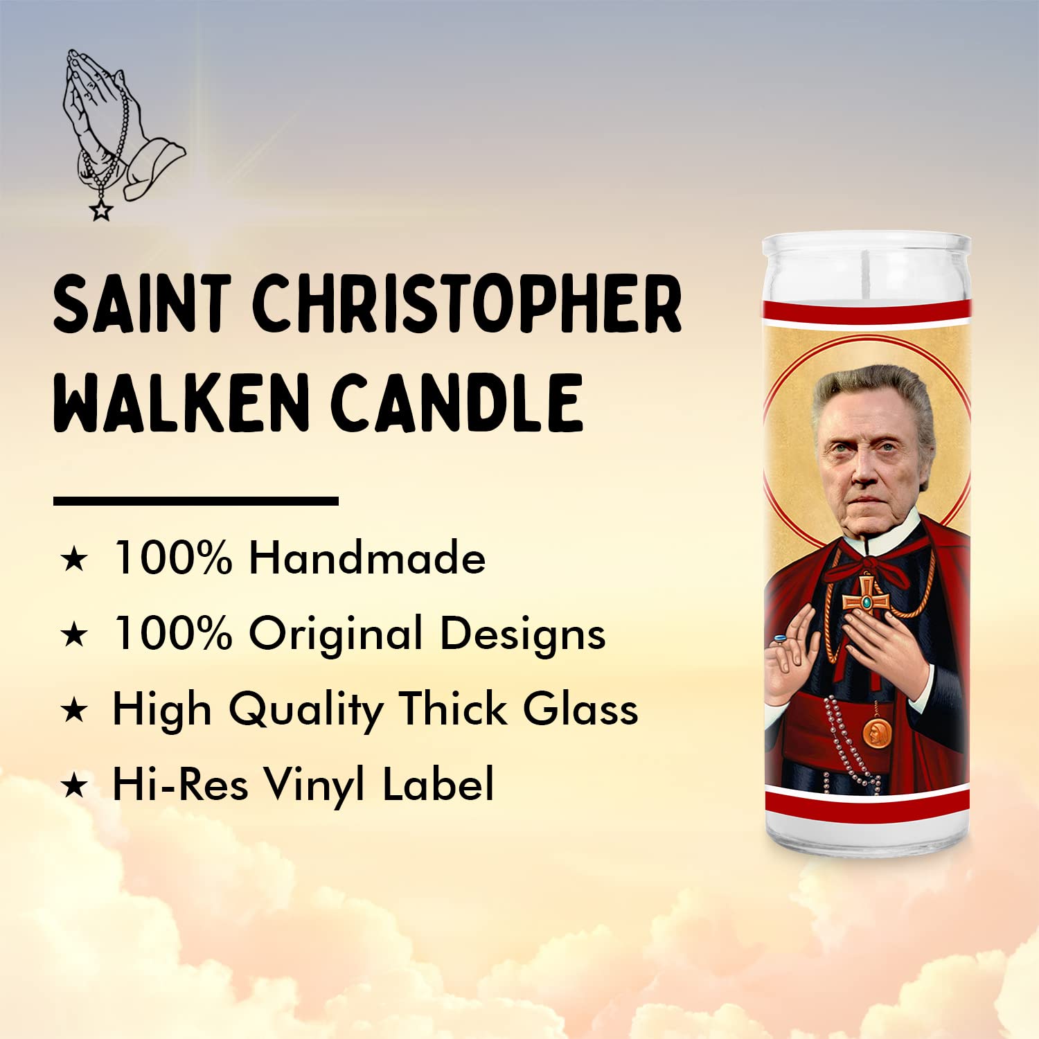 Handmade in USA 8 Inch Glass Prayer Votive Candle - Celebrity Inspired Saint Candle for Home Decor, Meditation & Gift Giving (Perfect for Actors, TV Shows & Movie Fans)