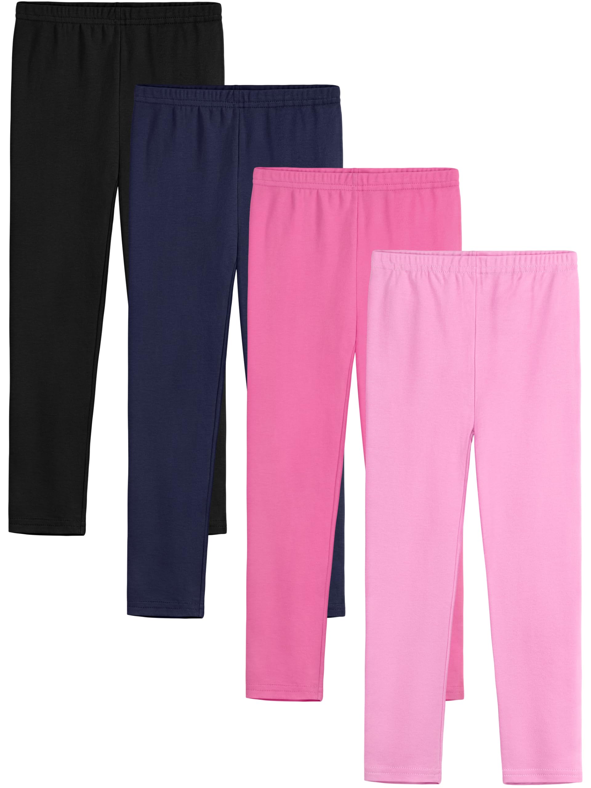 4 Pack Girls' Cotton Leggings - Thick Stretchy Full-Length Pants for Kids - Perfect for School, Play & Winter Outfits
