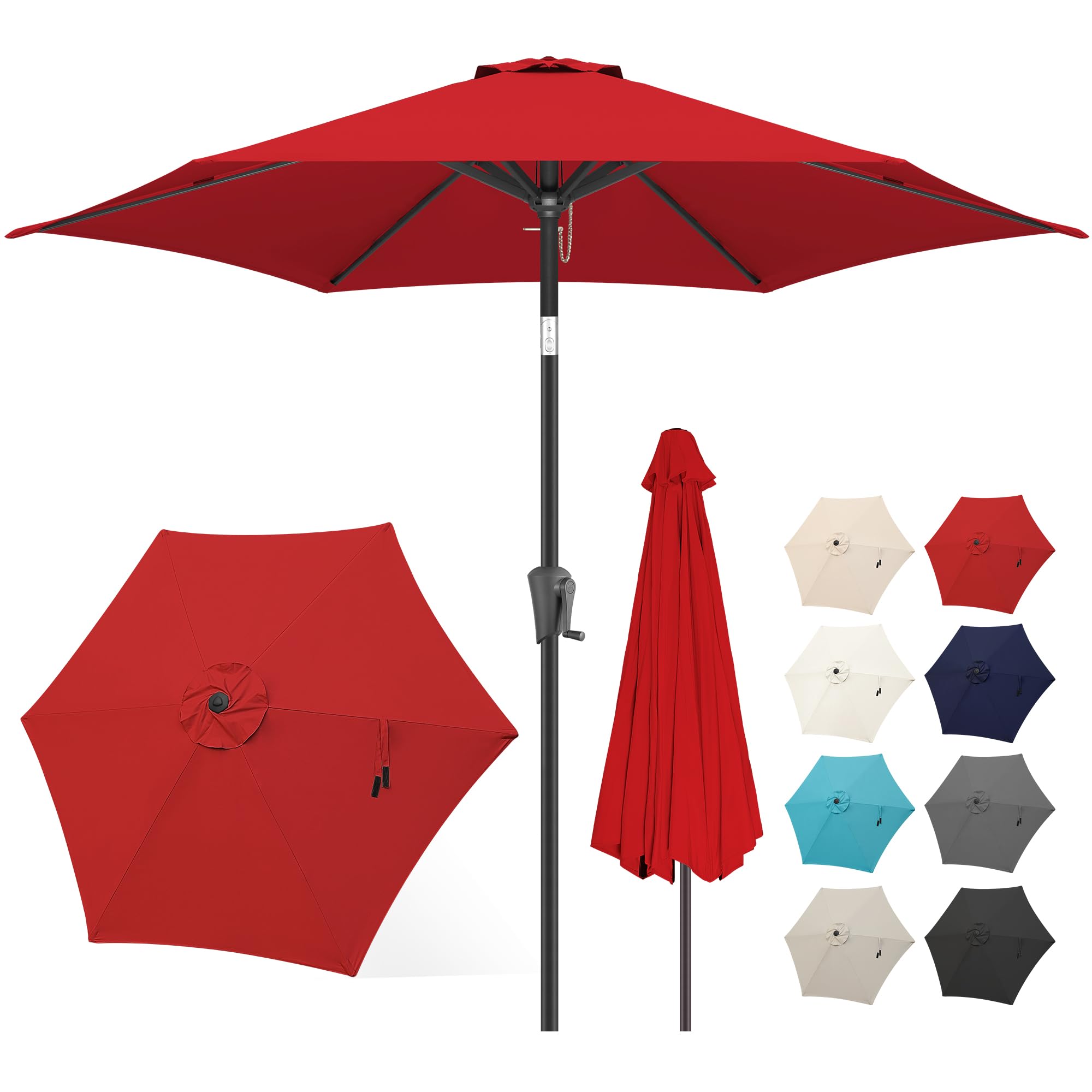 7.5ft Patio Umbrella with Tilt & Crank - UV Protection for Garden, Pool & Beach (Red)