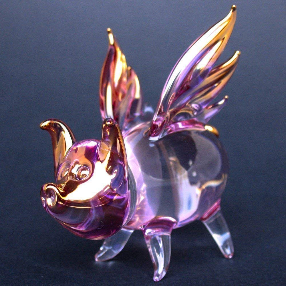 Hand Blown Glass Flying Pig with Wings Figurine - Unique Home Decor & Gift for Collectors - Perfect for Shelves, Desks, and Party Centerpieces