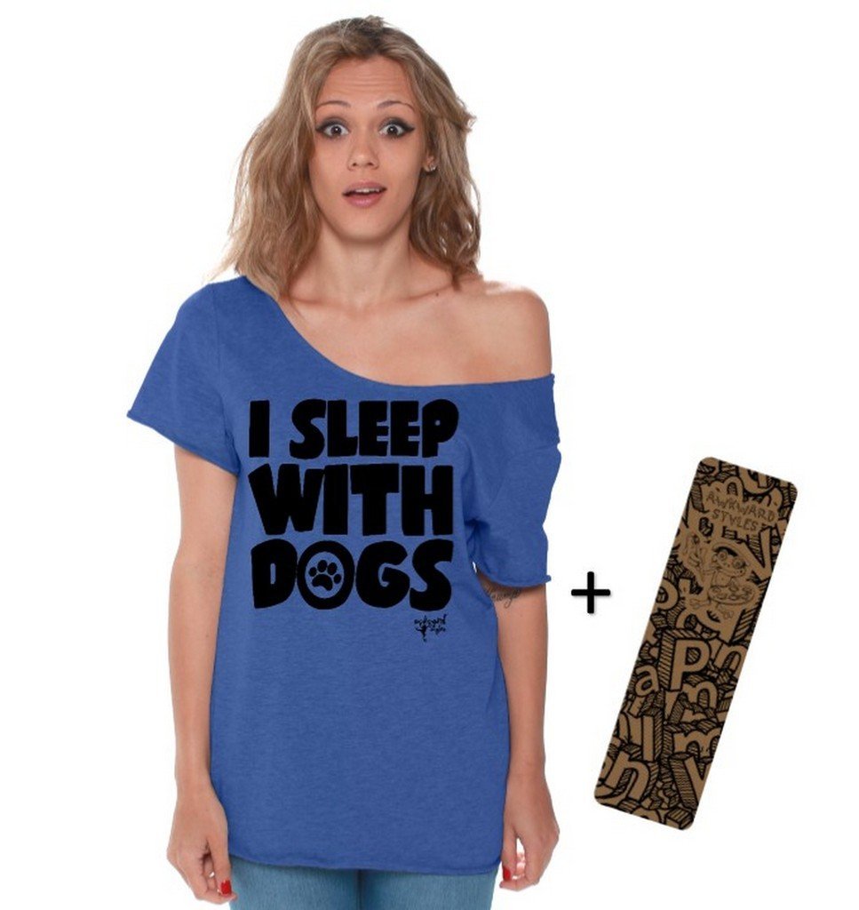 Awkwardstyles Black Off Shoulder Dog Lover T-Shirt - Cute Pet Owner Sleepwear & Matching Bookmark Gift Set for Dog Moms, Best Friends