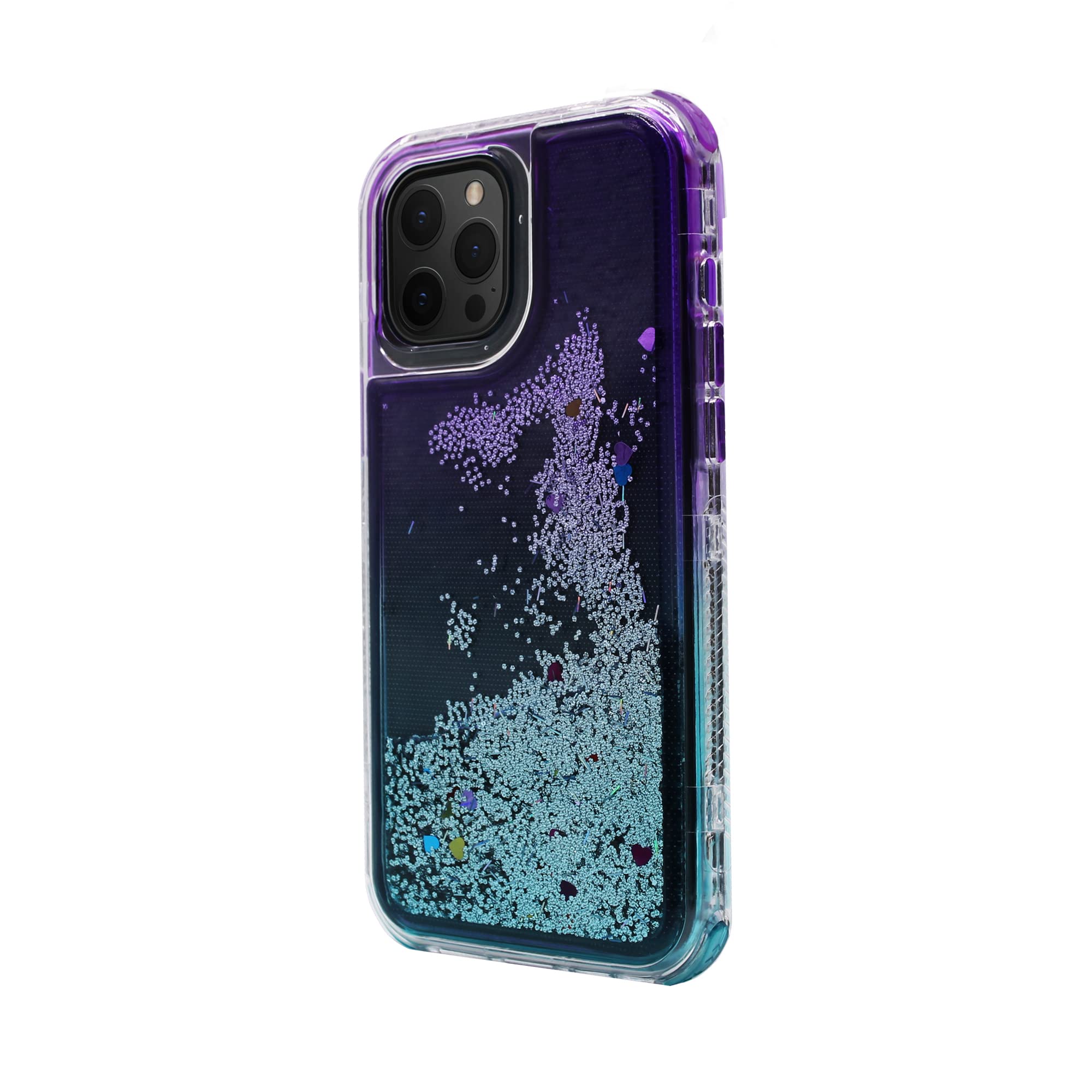 Shockproof Glitter Phone Case for iPhone 12 Pro Max - Cute 2-Tone Moving Sand Cover with Anti-Scratch Protection | Stylish Purple & Sky Blue Design | Perfect for Daily Use, Travel, and Gift Giving