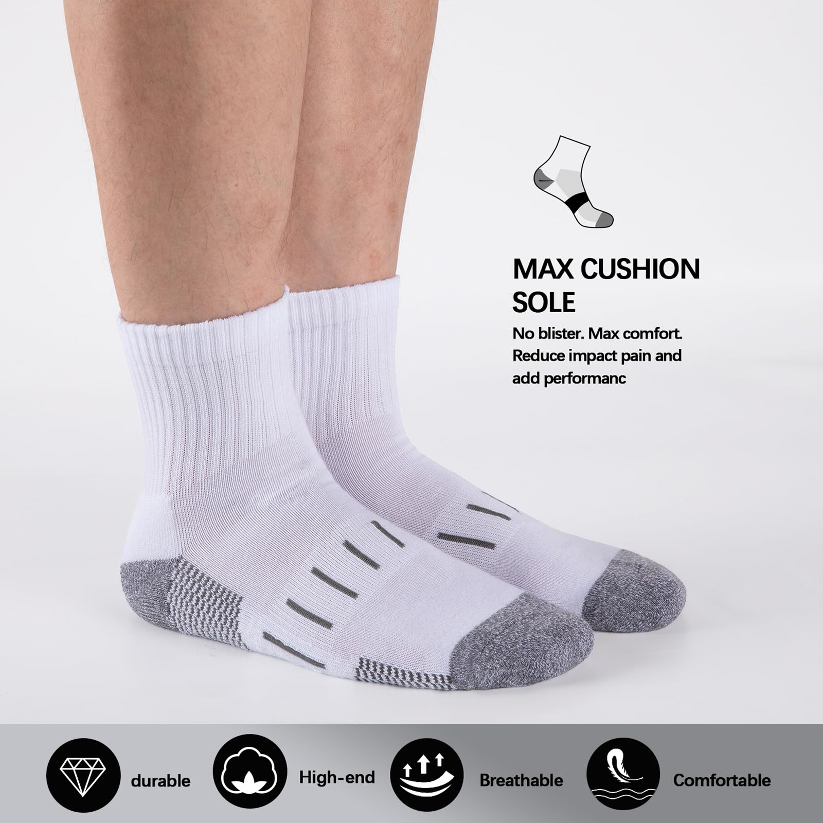 Heatuff Men's Ankle Athletic Socks - 8 Pairs Moisture-Wicking Cushioned Quarter Socks for Running, Sports & Work - Breathable Performance Socks for Gym, Hiking & Everyday Wear