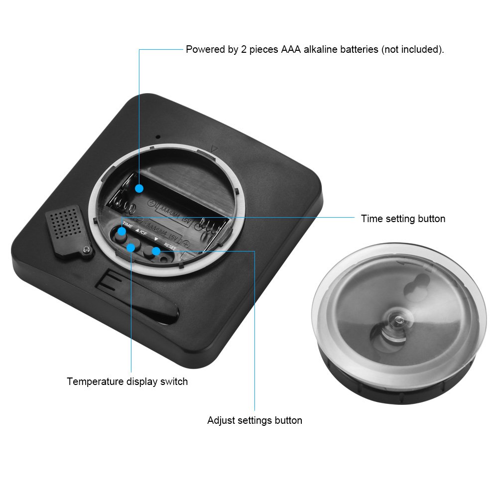 Waterproof Digital Shower Clock with Alarm - Touch Screen Kitchen Timer, Temperature & Humidity Display, Suction Cup & Hanging Hole (Black) - Perfect for Bathroom, Kitchen, Gym & Outdoor Use