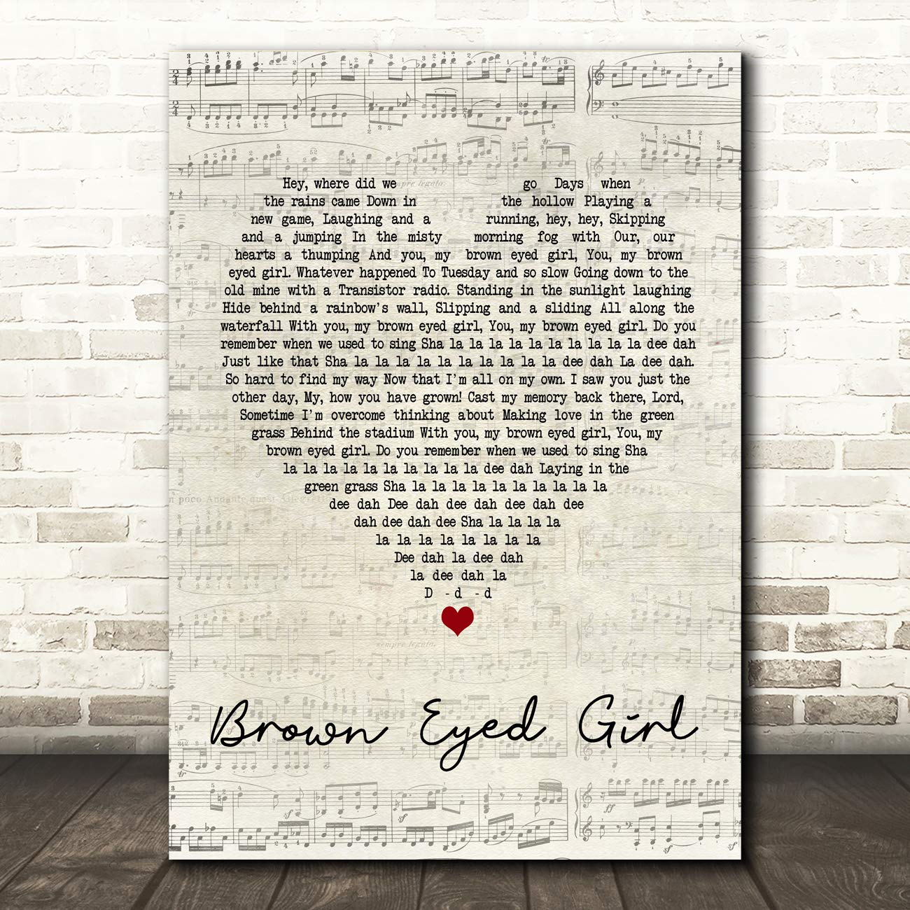 Brown Eyed Girl Song Lyrics Wall Art - Romantic Script Heart Quote Print - Perfect for Bedroom Decor, Wedding Gift & Music Lover Present