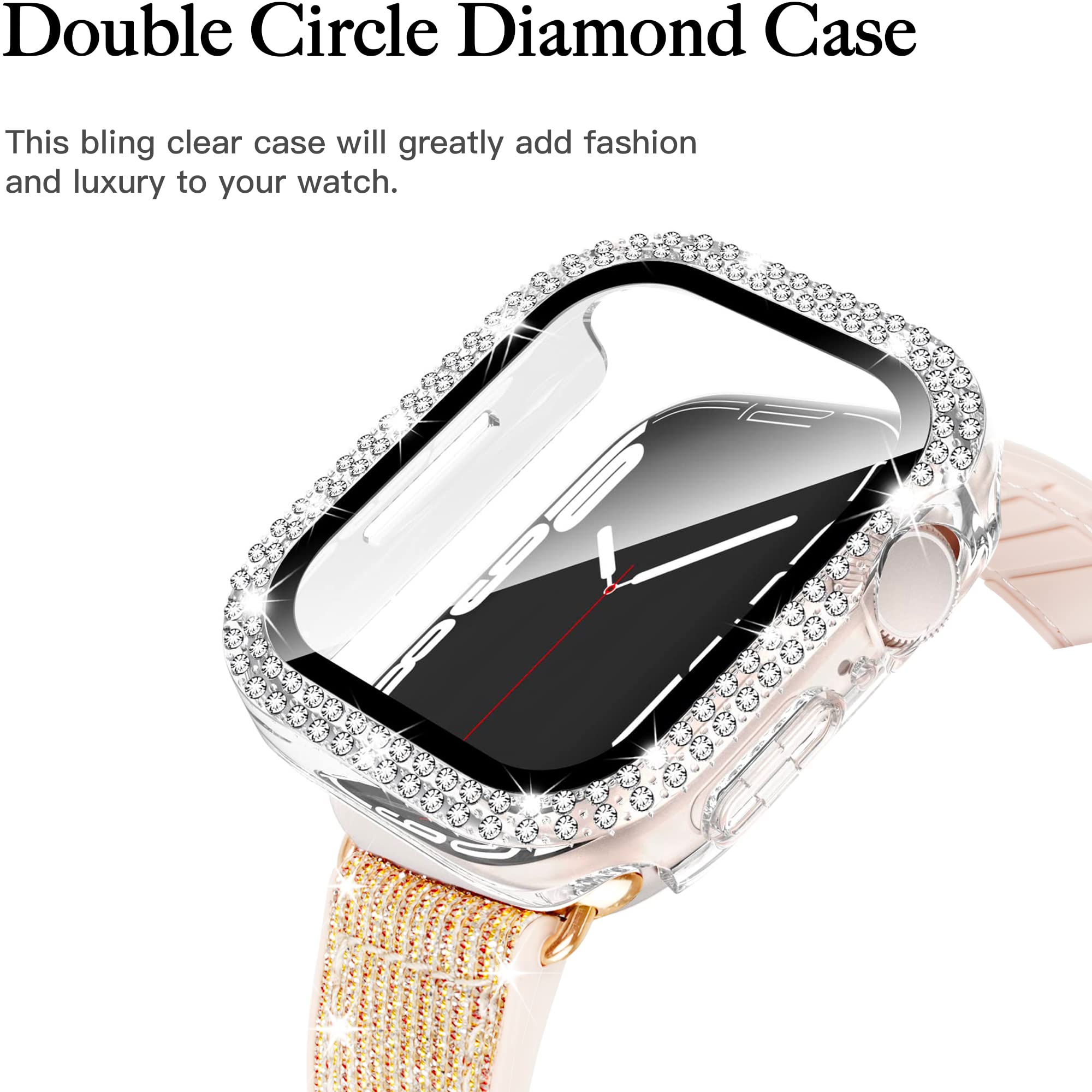 Sparkle Silicone Apple Watch Band 40mm 44mm 41mm 45mm Compatible with iWatch Series 9/8/7/6/SE/5/4 - Shiny Glitter Leather Bracelet for Women | Elegant, Sporty & Comfortable | Perfect for Workouts, Office Wear & Everyday Fashion