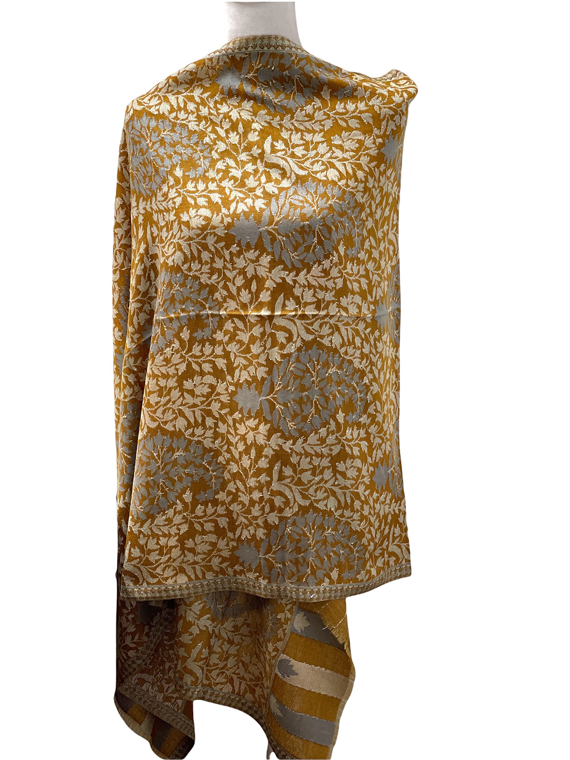 Pure Wool Scarves with Mankolam Prints & Striped Borders - Warm Long Winter Wraps for Women & Men - Soft & Cozy Fashion Accessory for Fall, Winter & Holiday Season - Perfect for Outdoor Activities, Travel & Gifts