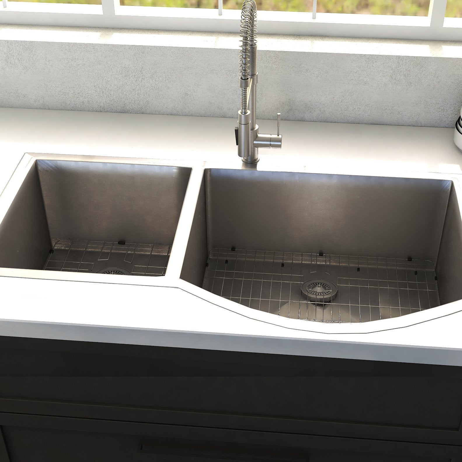 ZLINE 33-Inch Cortina Undermount Double Bowl Stainless Steel Kitchen Sink with Bottom Grid (SC70D) - Perfect for Modern Kitchens, Restaurant Prep & Heavy-Duty Cooking