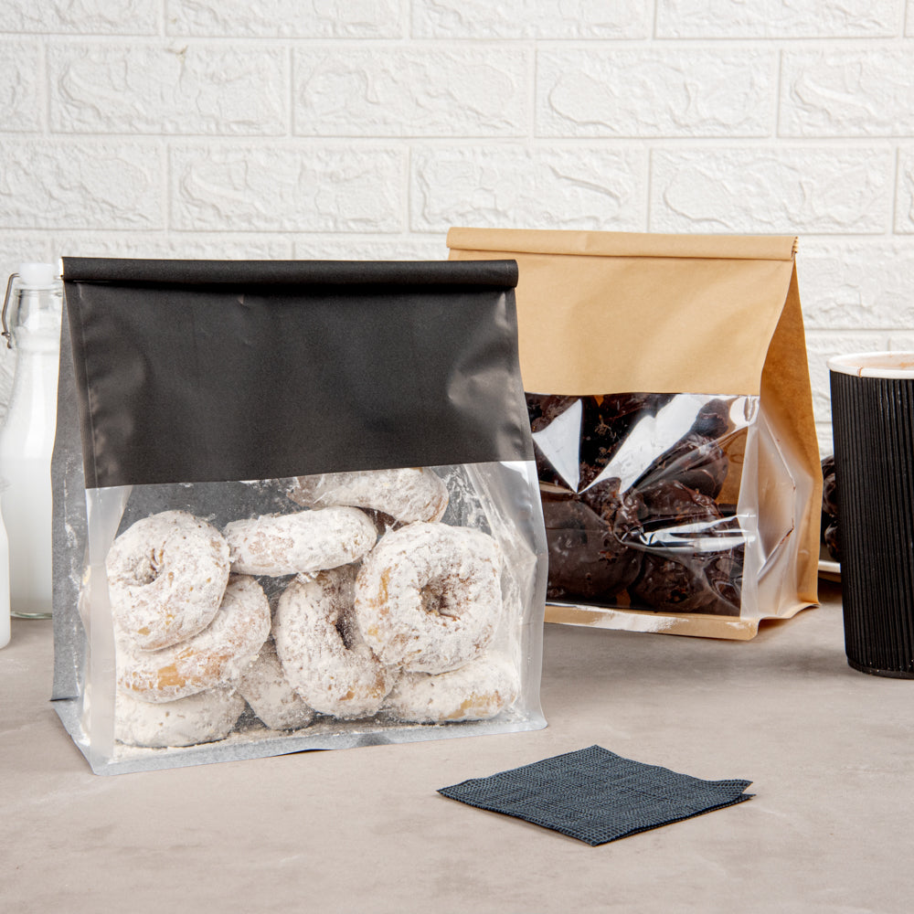 Premium Black Cotton Paper Tin Tie Bags with Clear Window - 8.75