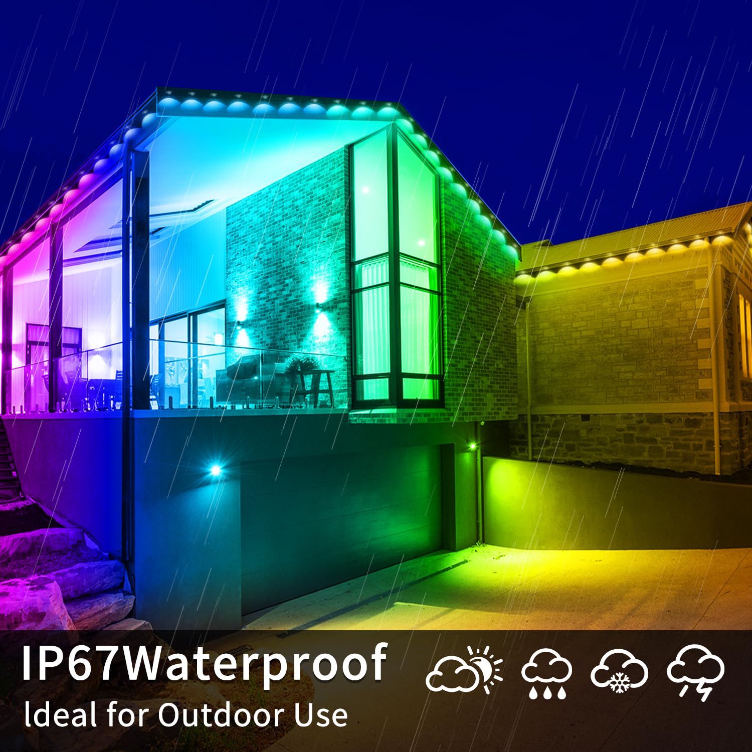 100ft RGB Permanent Outdoor Lights with App & Remote Control - IP67 Waterproof LED String Lights for Christmas, Halloween, Garden & House Decor - Perfect for Patio, Roof, Fence & Landscape Lighting