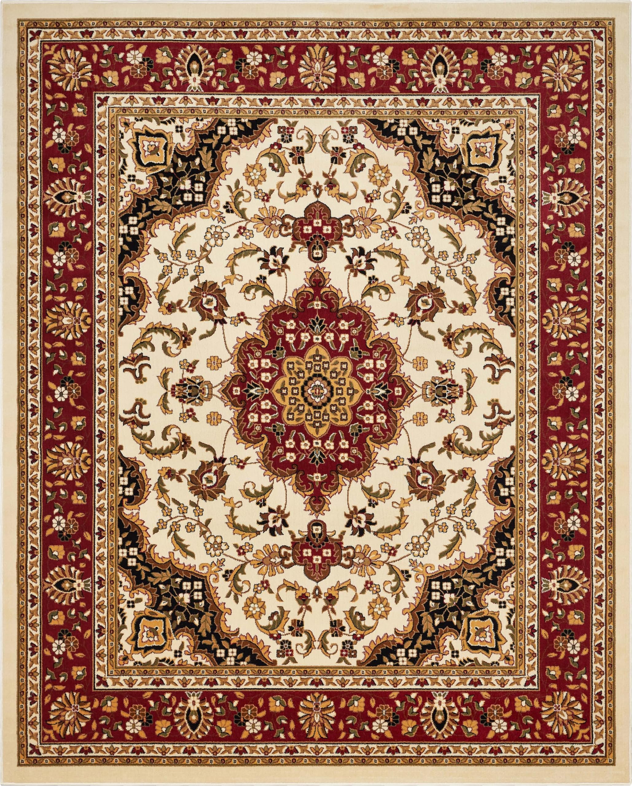 Well Woven Barclay Collection Medallion Kashan Ivory 9x12 Area Rug - Soft Non-Slip Living Room Rug, Bedroom Carpet & Dining Room Floor Mat for Home Decor, Housewarming Gift & Cozy Interior Design
