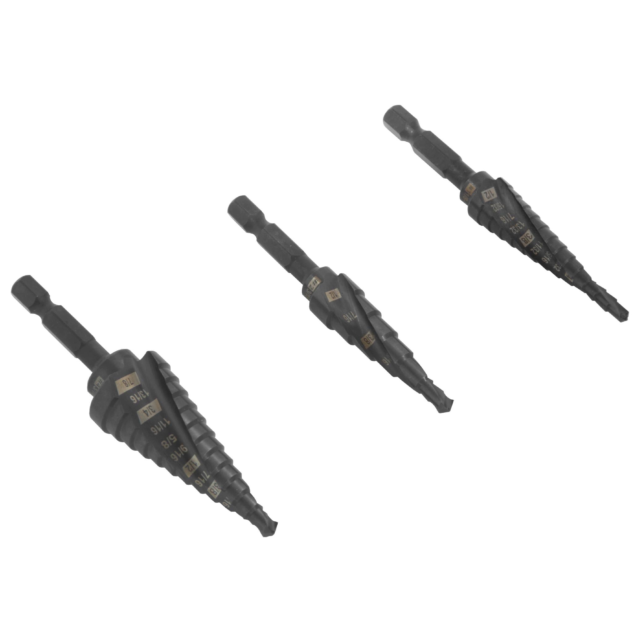 WEN DB124X 3-Piece Titanium Step Drill Bit Set - #1, #2, #4 Sizes for Metal, Wood & Plastic - Perfect for DIY Projects, Home Improvement & Professional Metalworking