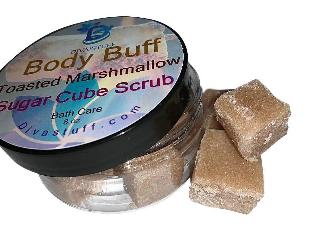 Diva Stuff Sugar Cube Body Buff Scrub - Exfoliating & Hydrating Toasted Marshmallow Scrub for Soft Skin | 8 oz Made in USA | Perfect for Spa Day & Dry Skin Care Routine