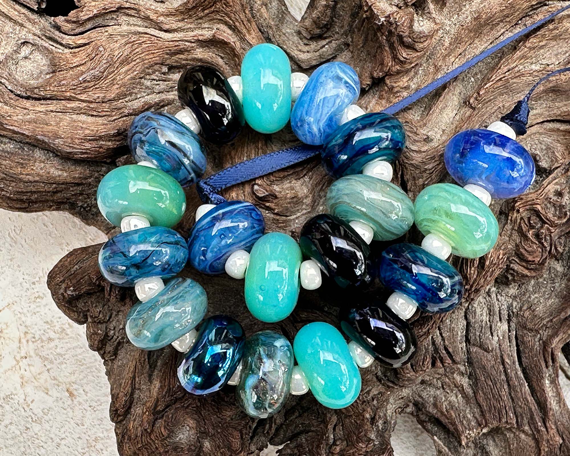 19pcs Blue Lampwork Glass Beads Set for Jewelry Making - Handmade SRA Beads DIY Craft Supplies for Necklaces, Bracelets & Earrings - Perfect for Gifts & Boho Style Accessories