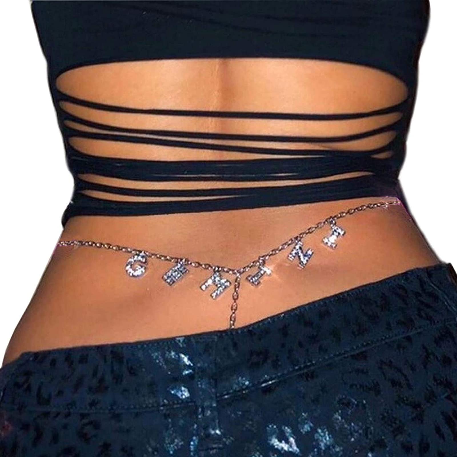 Sparkling Rhinestone Constellation Letter Belly Chain - Elegant Body Jewelry for Women | Waist Chain Belt & Lower Back Chain with Crystal Details | Perfect for Music Festivals, Beach Parties and Boho Fashion