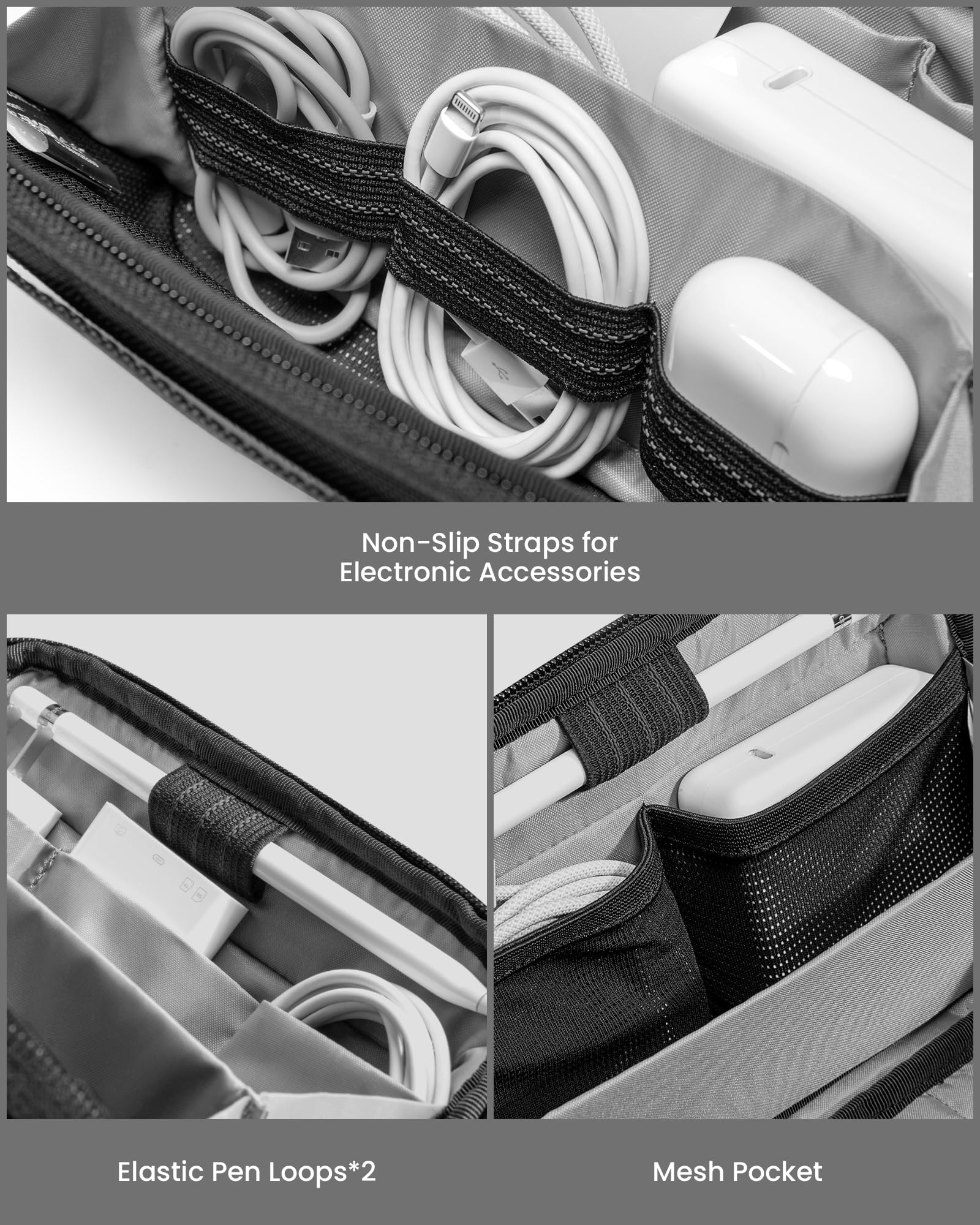 tomtoc Waterproof Travel Cable Organizer Pouch - Portable Electronics Accessories Case for Chargers, Cables, USB Drives & More (Black) | Perfect for Business Trips, Commuting & Daily Organization