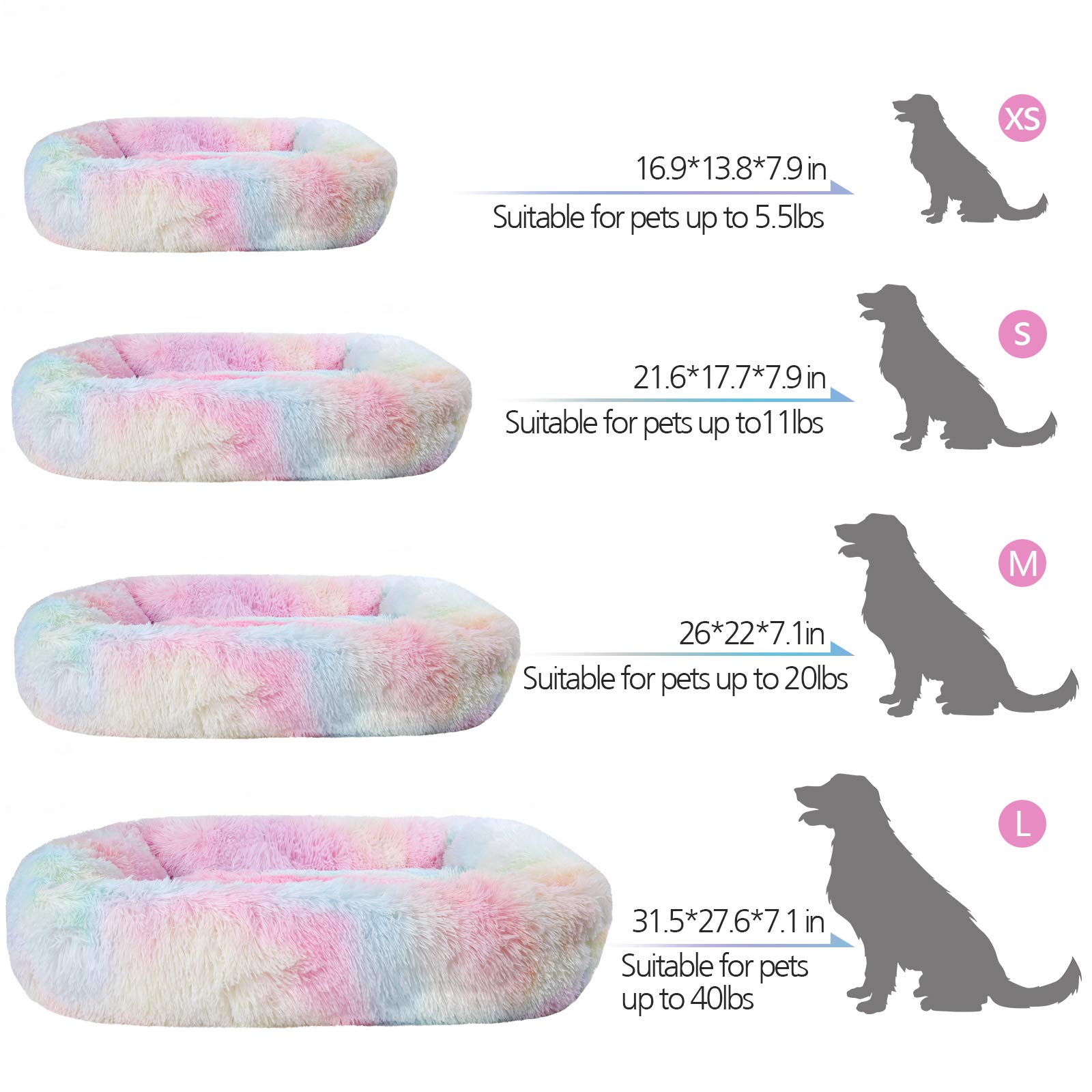 Lucky Monet Medium Dog Bed 26x22 Inch - Calming Orthopedic Pet Bed with Raised Sides - Washable Rainbow Design - Perfect for Small to Medium Dogs - Ideal for Bedroom, Living Room & Pet Travel