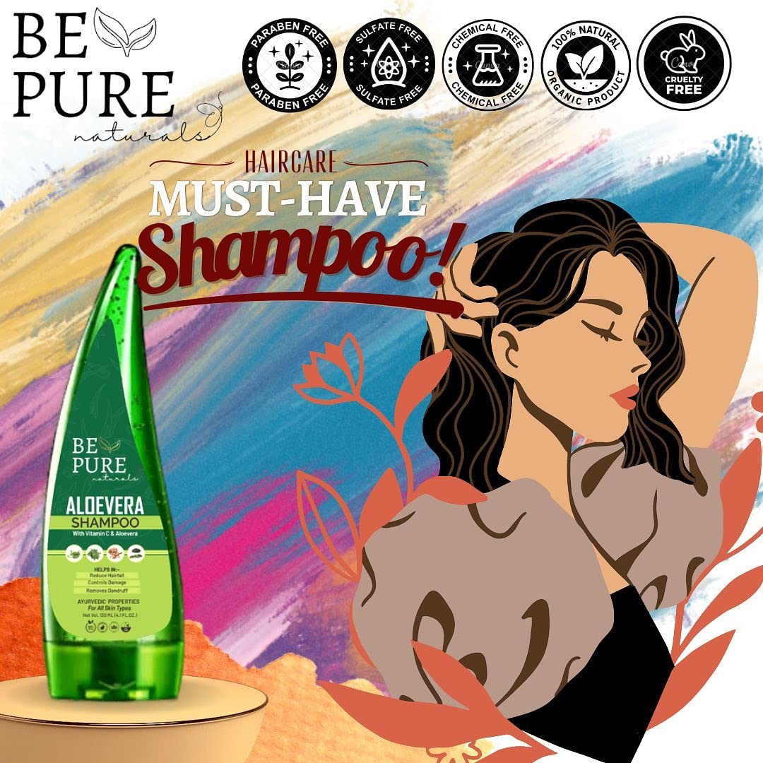 Be Pure Naturals Aloe Vera Face Wash & Aloe Vera Shampoo with Vitamin E Combo - Reduces Hair Fall & Promotes Radiant Skin (120ml Each) - Perfect for Daily Skincare & Haircare Routine