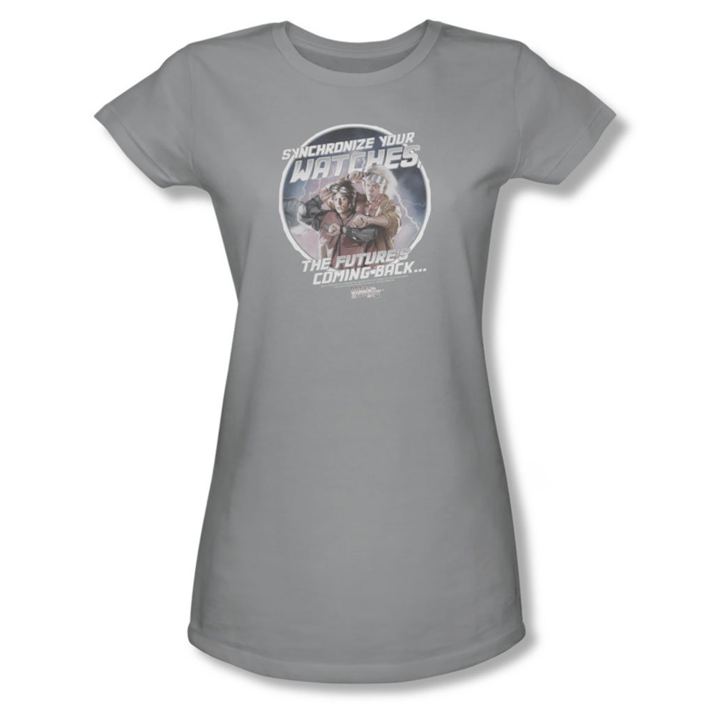 Back to the Future II Women's Synchronize Watch Graphic T-Shirt - Retro Movie Inspired Silver Tee for Fans, Cosplay & Casual Wear