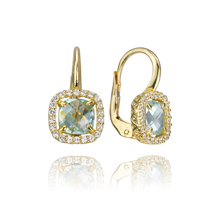 18K Yellow Gold Topaz and Cubic Zirconia Halo Drop Earrings for Women - Elegant Dangle Earrings for Wedding, Party & Special Occasions